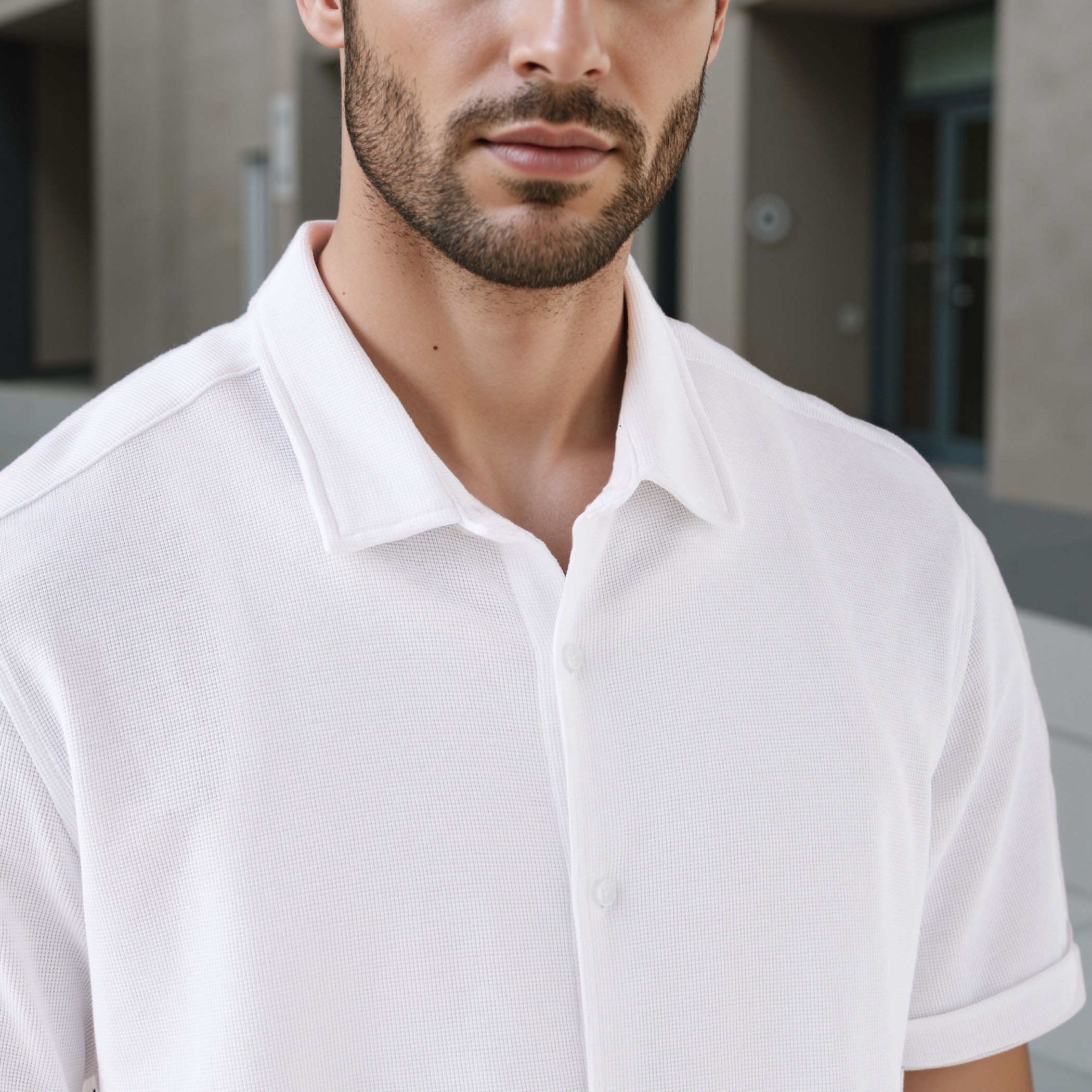 Textured Slim-Fit Shirt with Short Sleeves-men-clothing-shirts-image-4