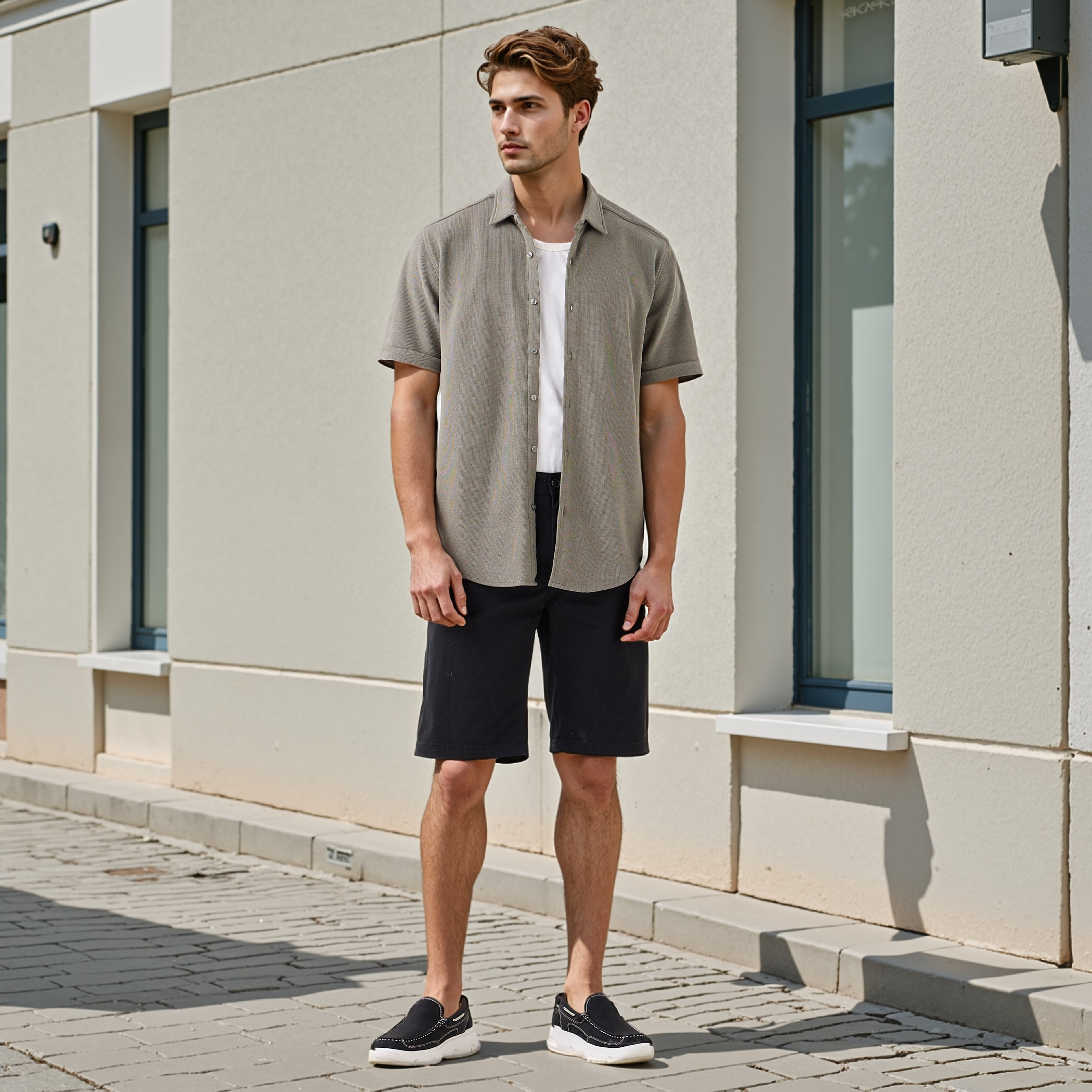 Textured Slim-Fit Shirt with Short Sleeves-men-clothing-shirts-image-2