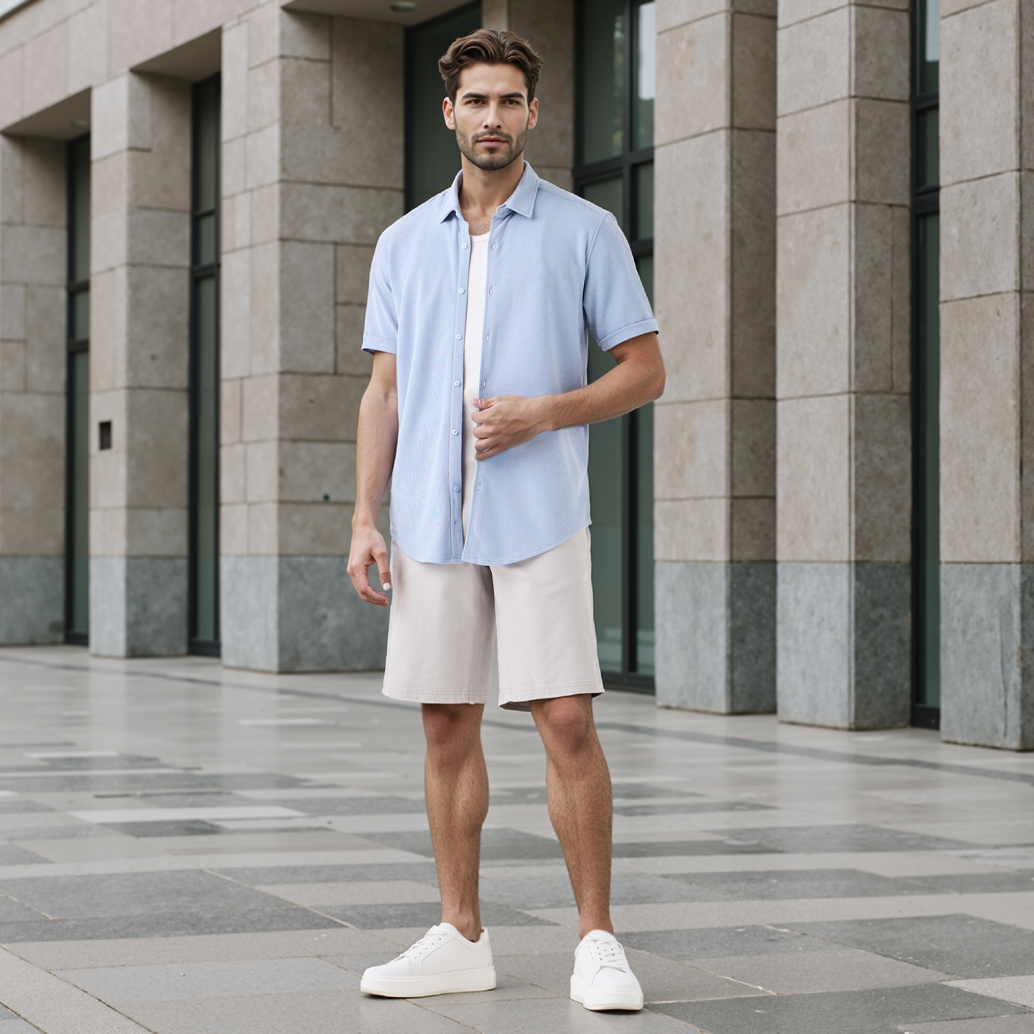 Textured Slim-Fit Shirt with Short Sleeves-men-clothing-shirts-image-2