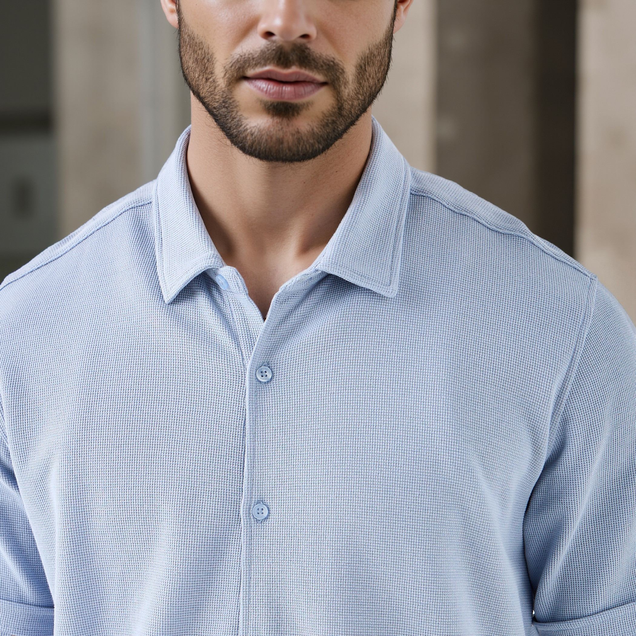 Textured Slim-Fit Shirt with Short Sleeves-men-clothing-shirts-image-4