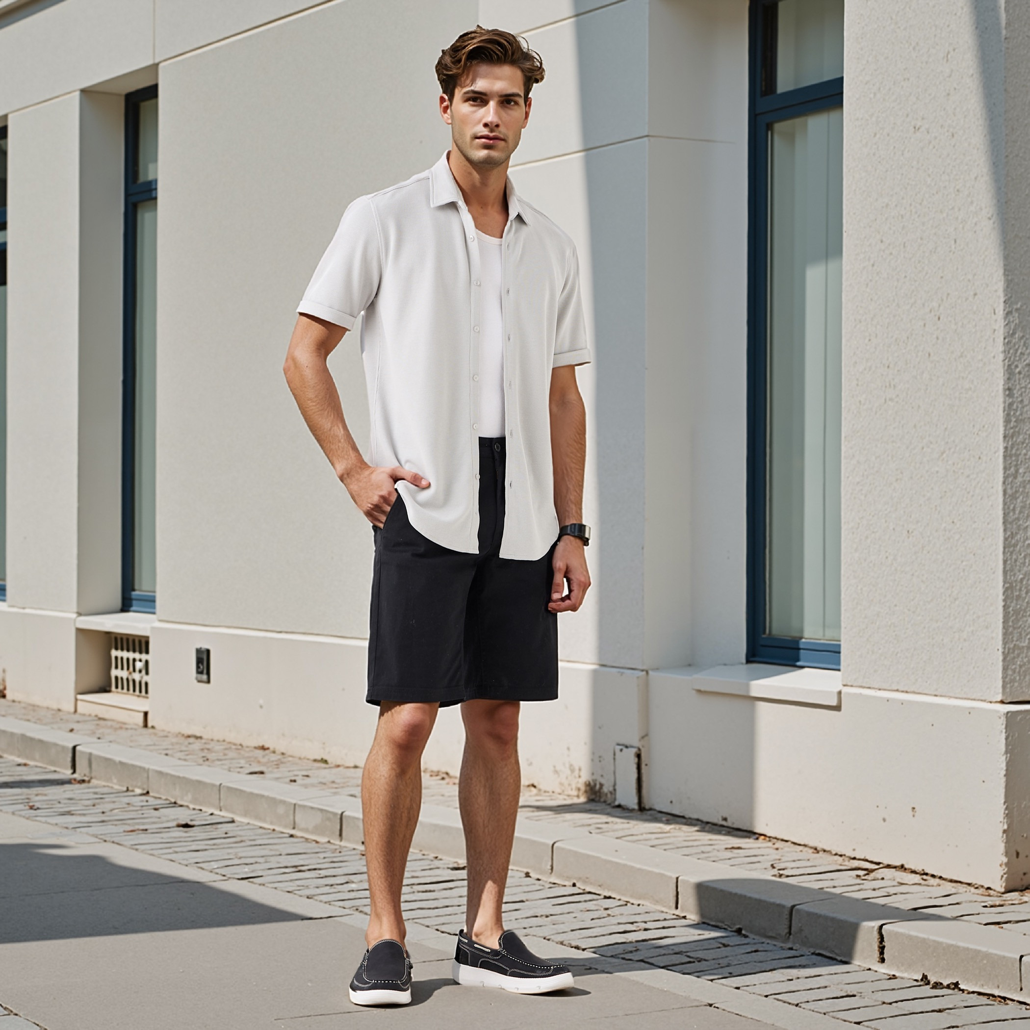 Textured Slim-Fit Shirt with Short Sleeves-men-clothing-shirts-image-2