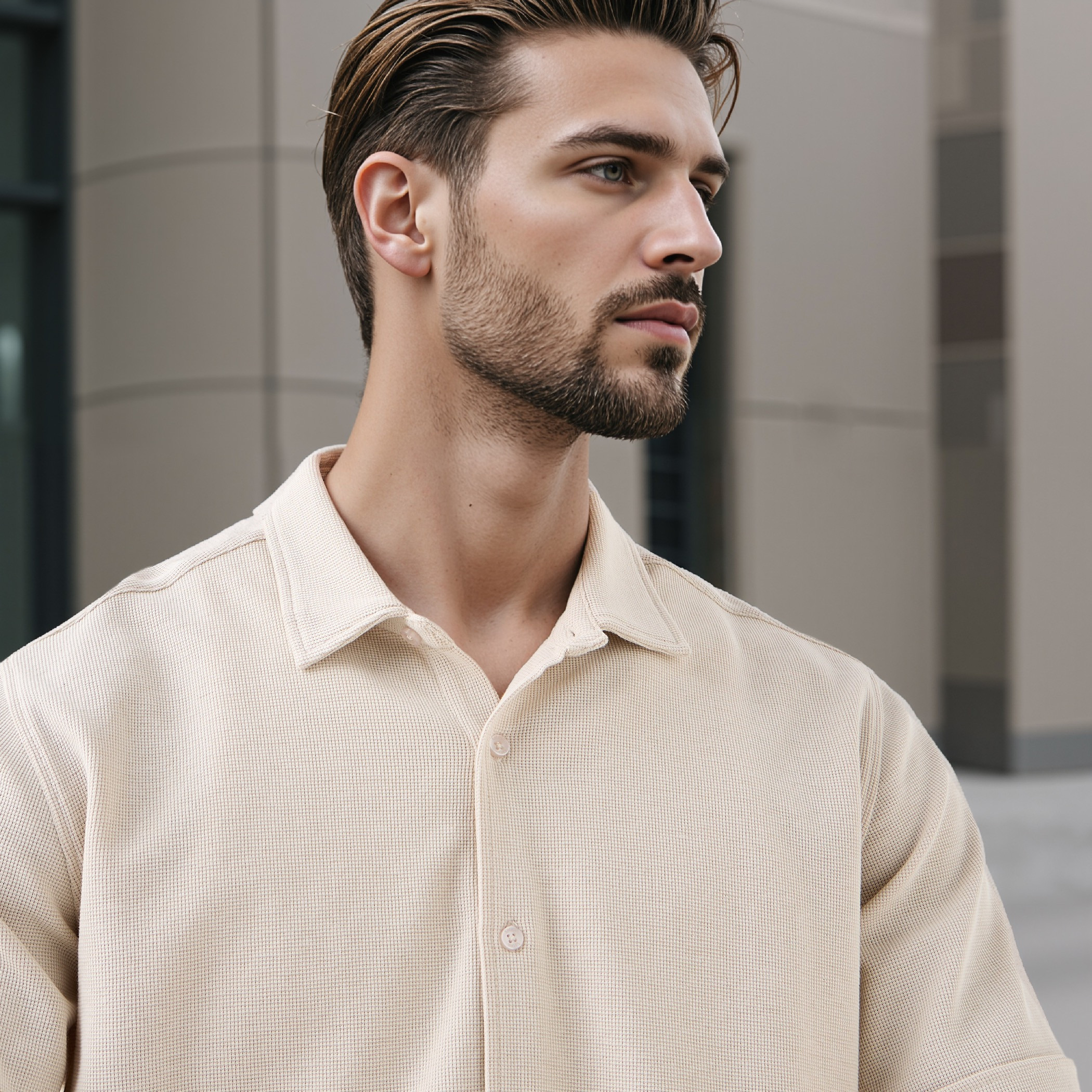 Textured Slim-Fit Shirt with Short Sleeves-men-clothing-shirts-image-4