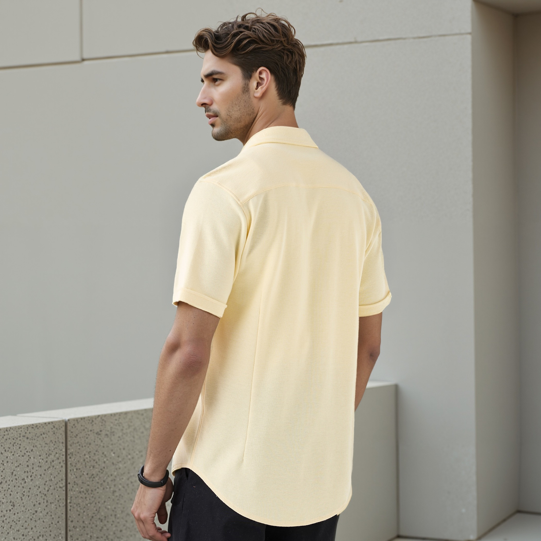 Textured Slim-Fit Shirt with Short Sleeves-men-clothing-shirts-image-3
