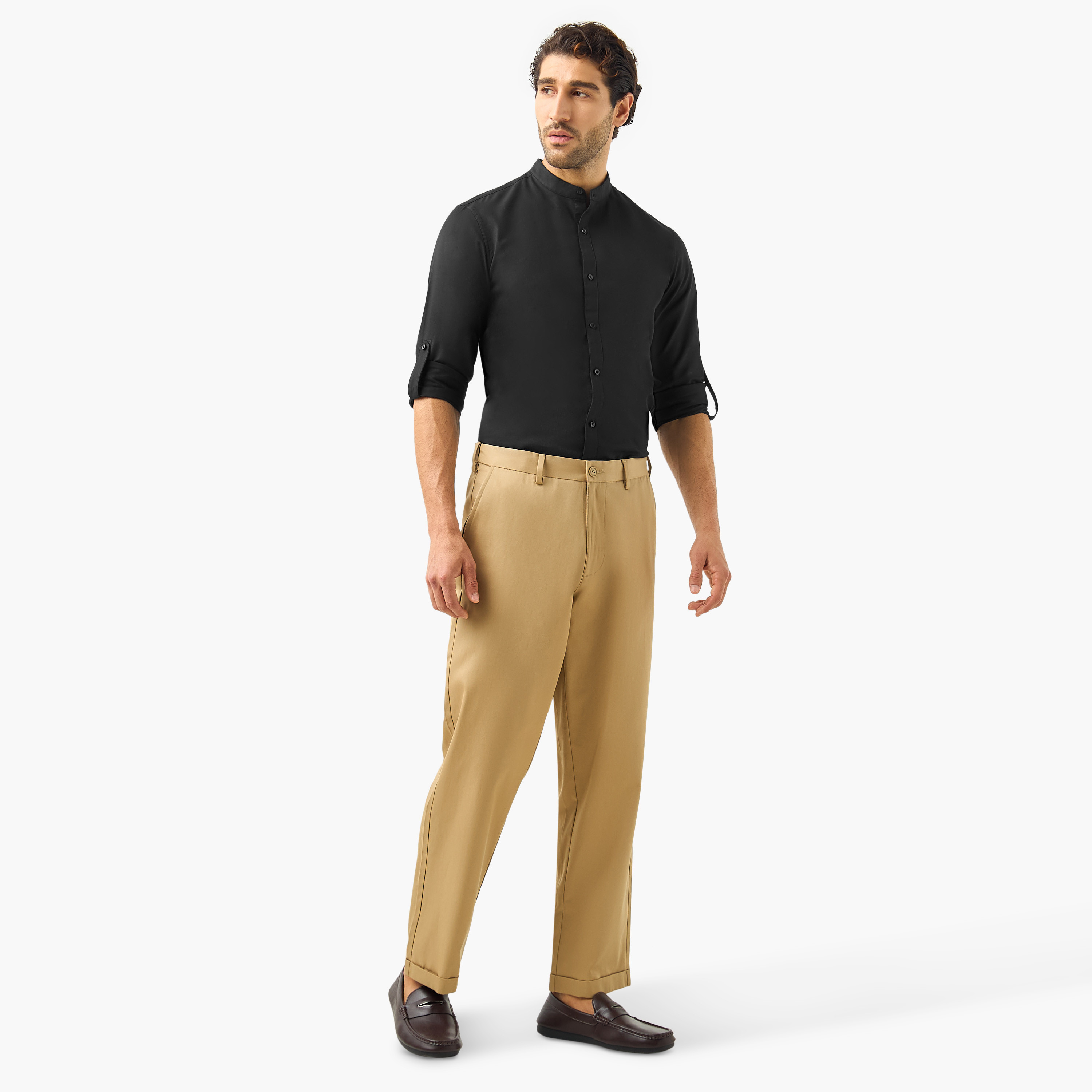 قميص بقصة عادية وياقة ماندارين وأكمام طويلة-men-clothing-shirts-image-8