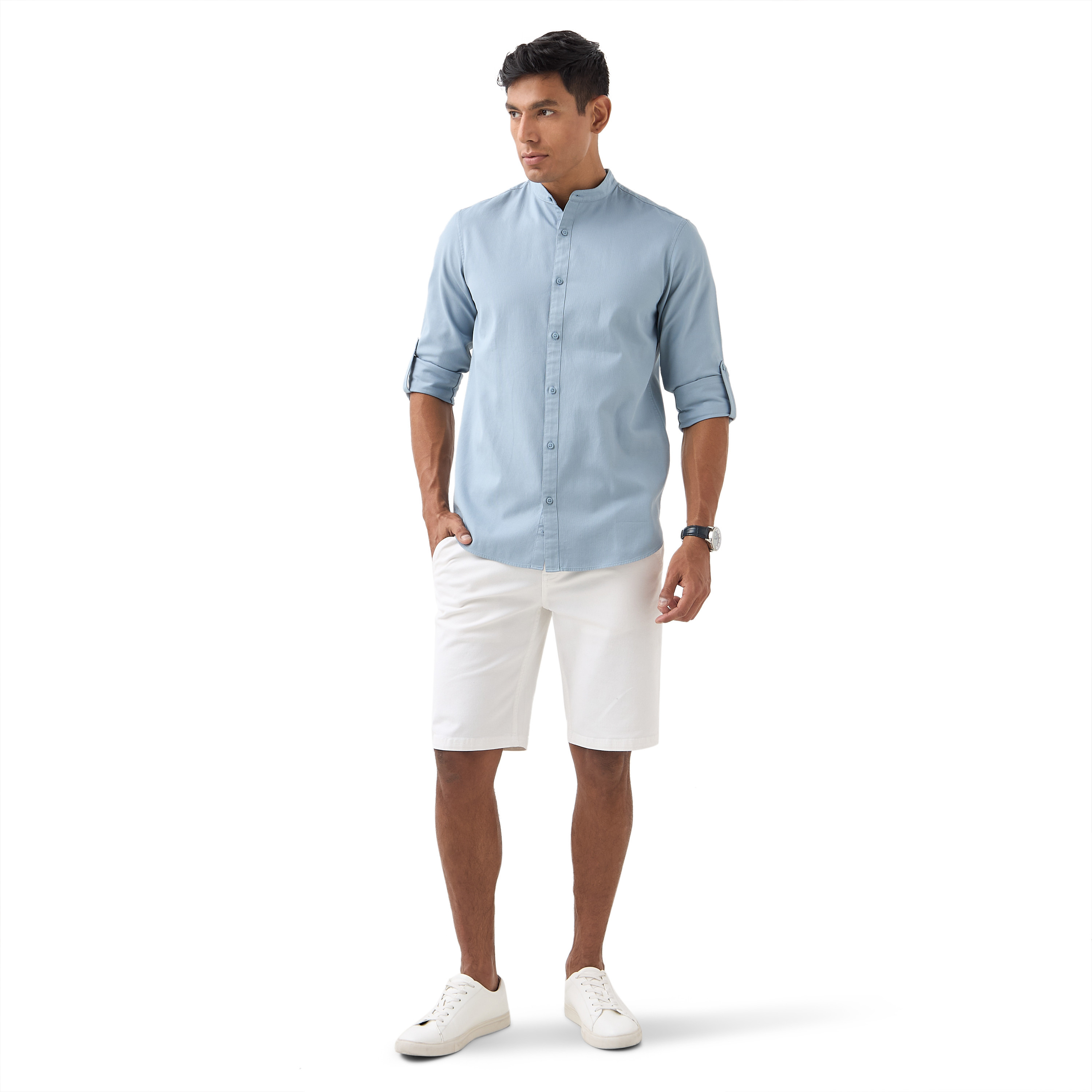 قميص بقصة عادية وياقة ماندارين وأكمام طويلة-men-clothing-shirts-image-13