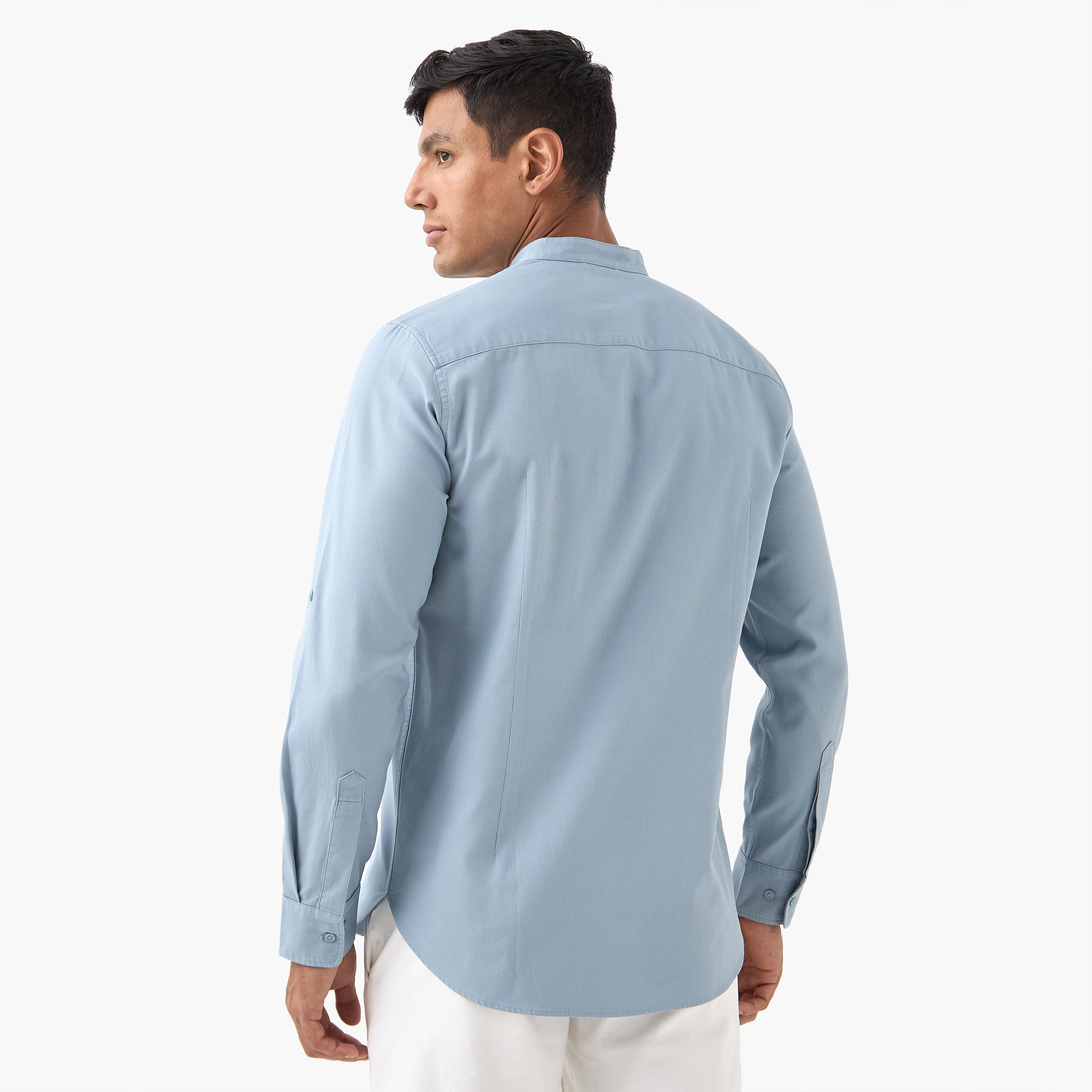 Regular Fit Mandarin Collar Shirt with Long Sleeves-men-clothing-shirts-image-3