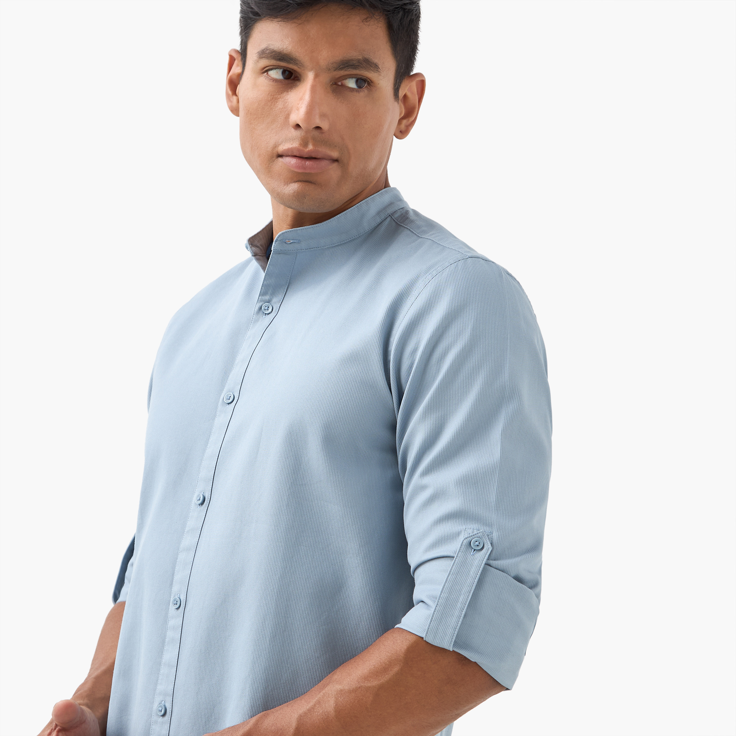 Regular Fit Mandarin Collar Shirt with Long Sleeves-men-clothing-shirts-image-5