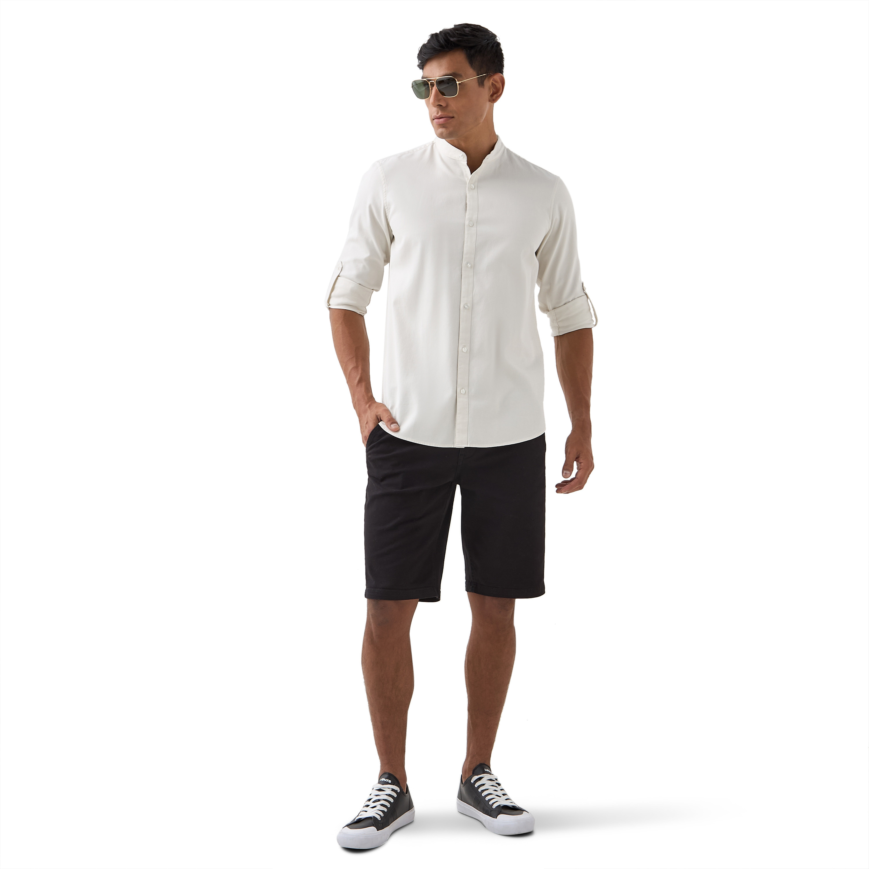 قميص بقصة عادية وياقة ماندارين وأكمام طويلة-men-clothing-shirts-image-37