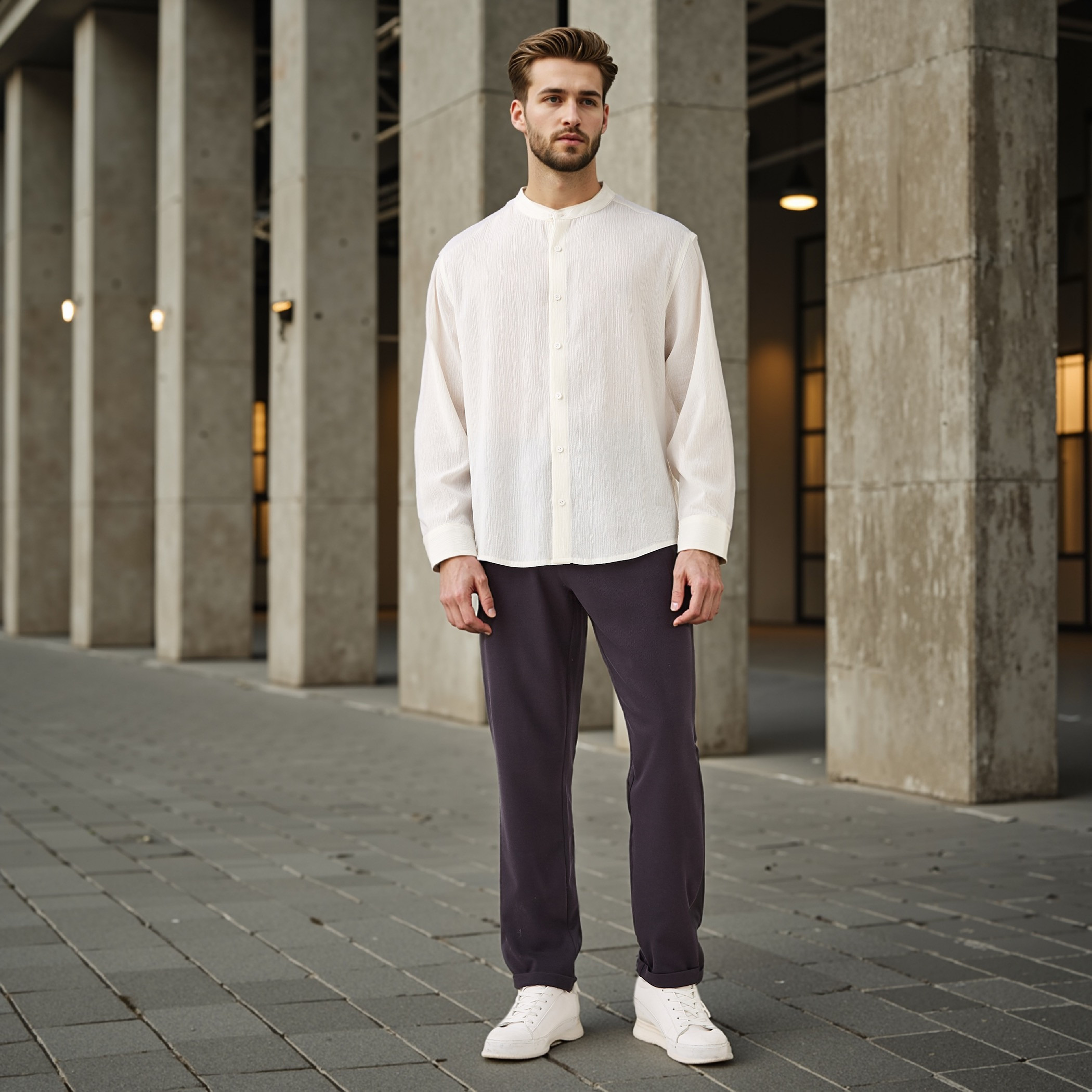 بنطلون بيكيه بقصّة سليم وخصر مطاطي وجيوب-men-clothing-bottoms-joggers-image-2