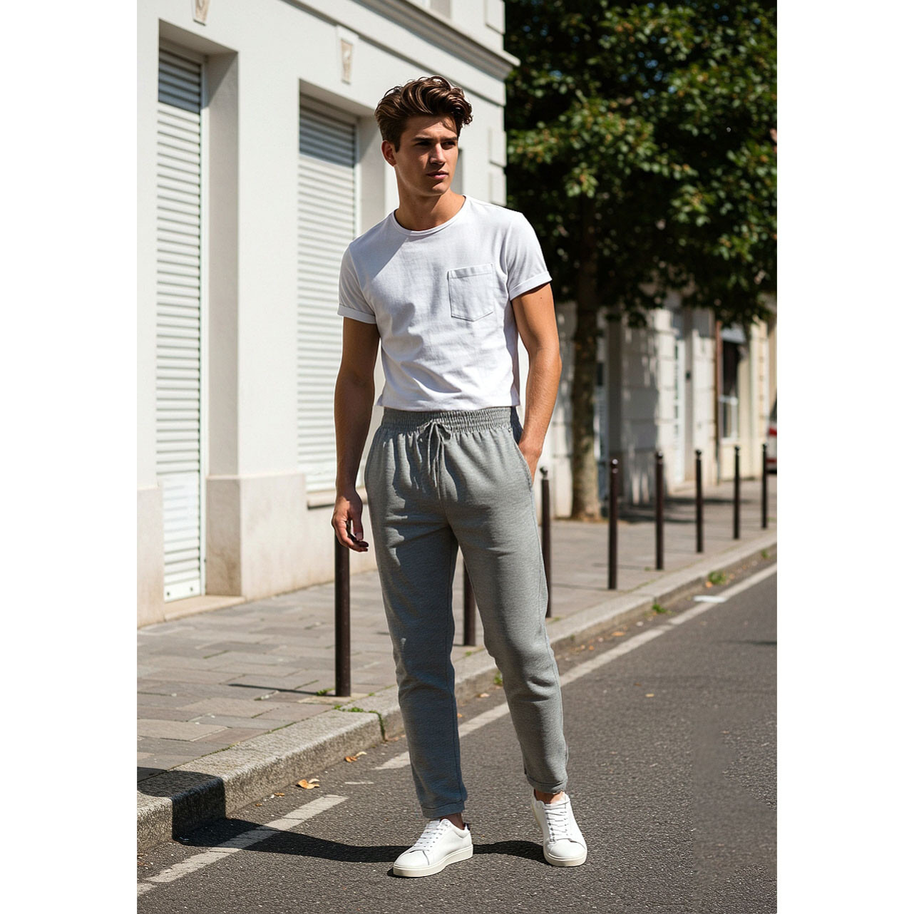 Slim Fit Pique Flexi Waist Pants with Pockets-men-clothing-bottoms-joggers-image-2