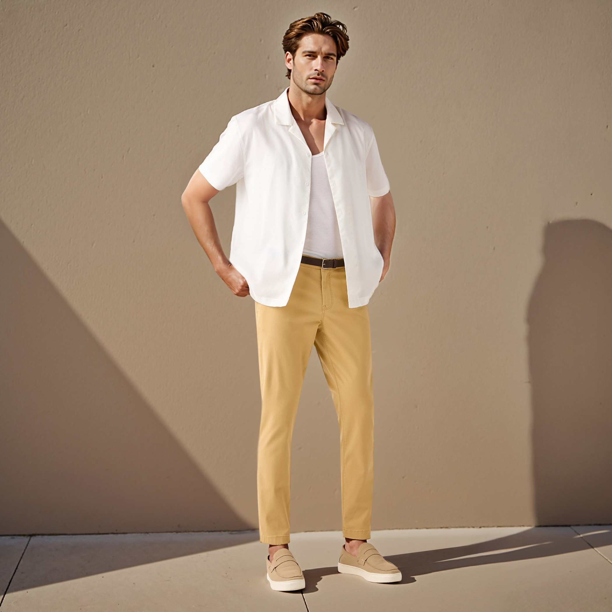 بنطلون تشينو بقصة سليم وحزام وجيوب-men-clothing-bottoms-trousersandchinos-chinos-image-4