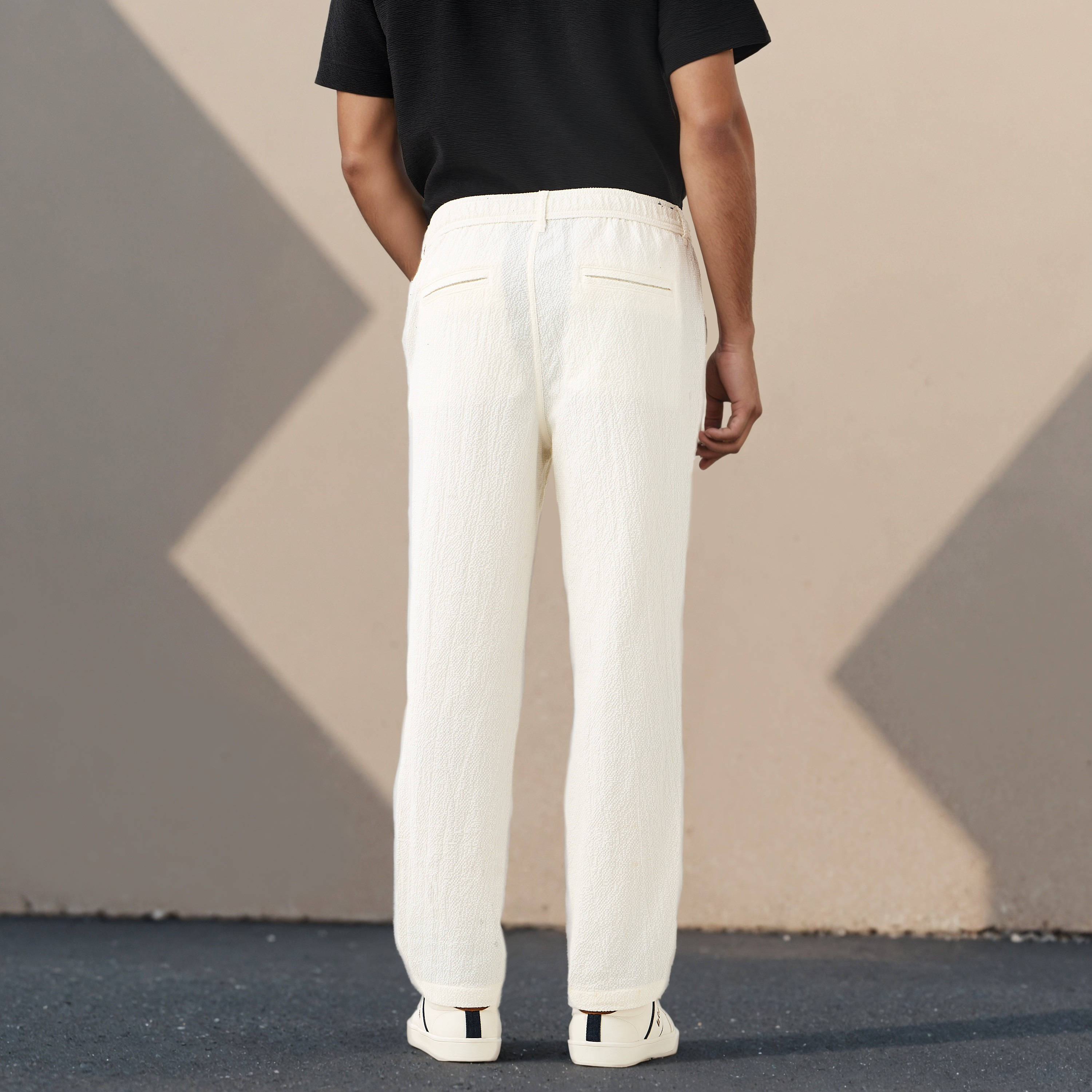 Regular Fit Textured Linen Blend Flexi Waist Trousers-men-clothing-bottoms-trousersandchinos-trousers-image-3