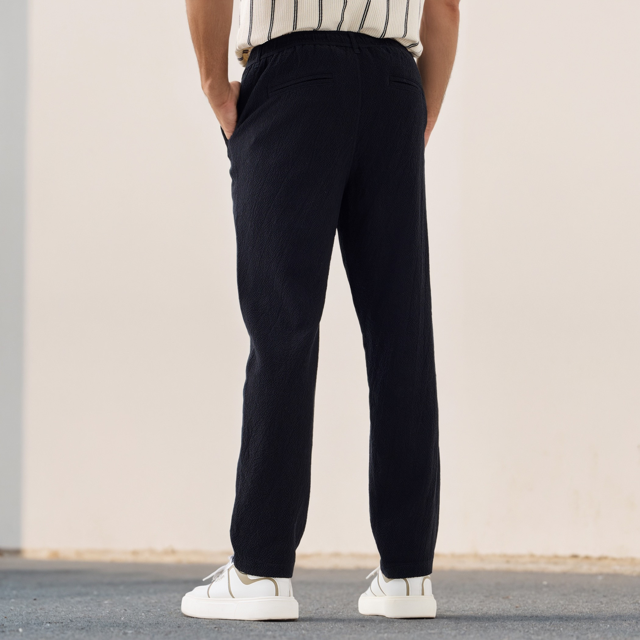 Regular Fit Textured Linen Blend Flexi Waist Trousers-men-clothing-bottoms-trousersandchinos-trousers-image-3