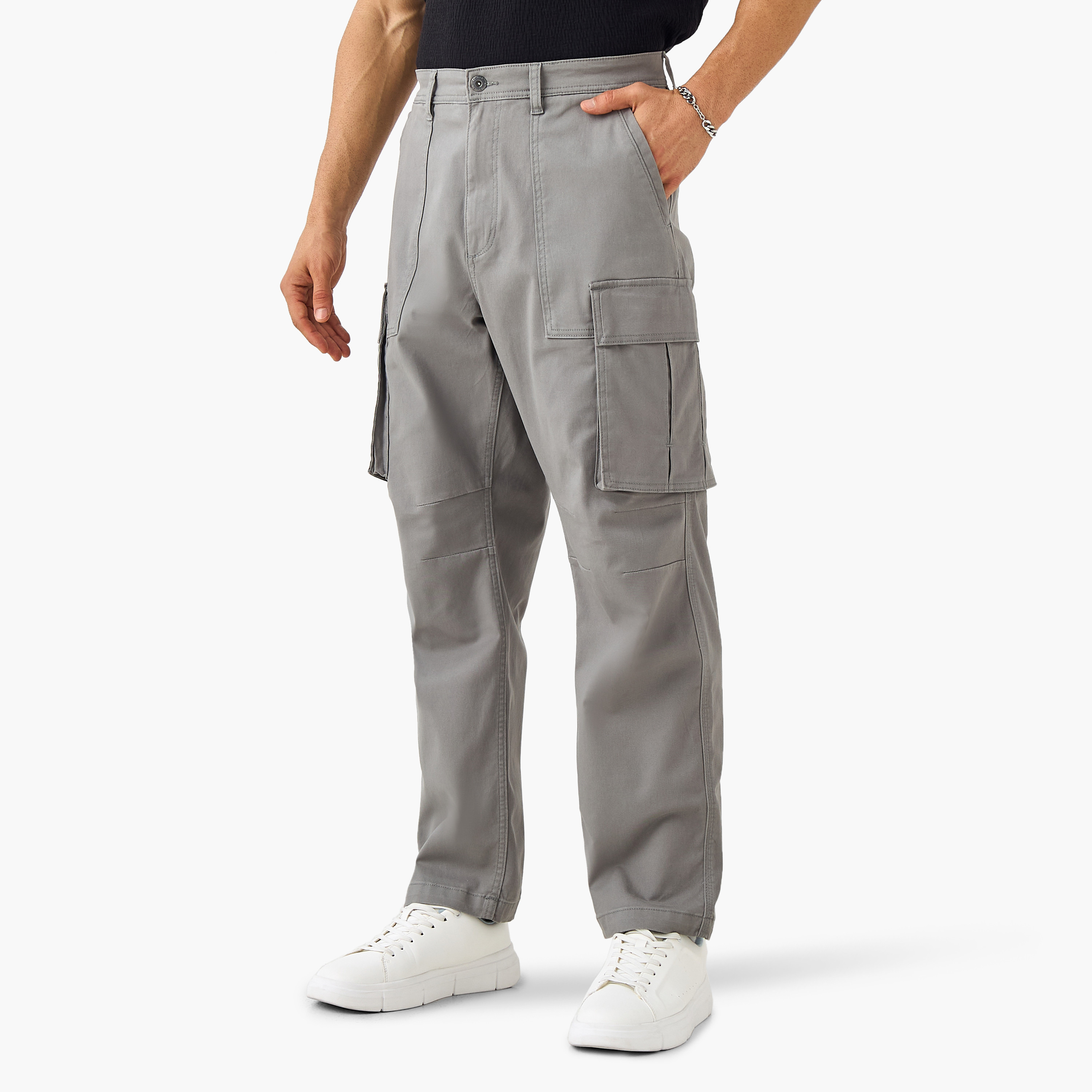 Regular Fit Twill Cargo Pants with Pockets-men-clothing-bottoms-trousersandchinos-trousers-image-1