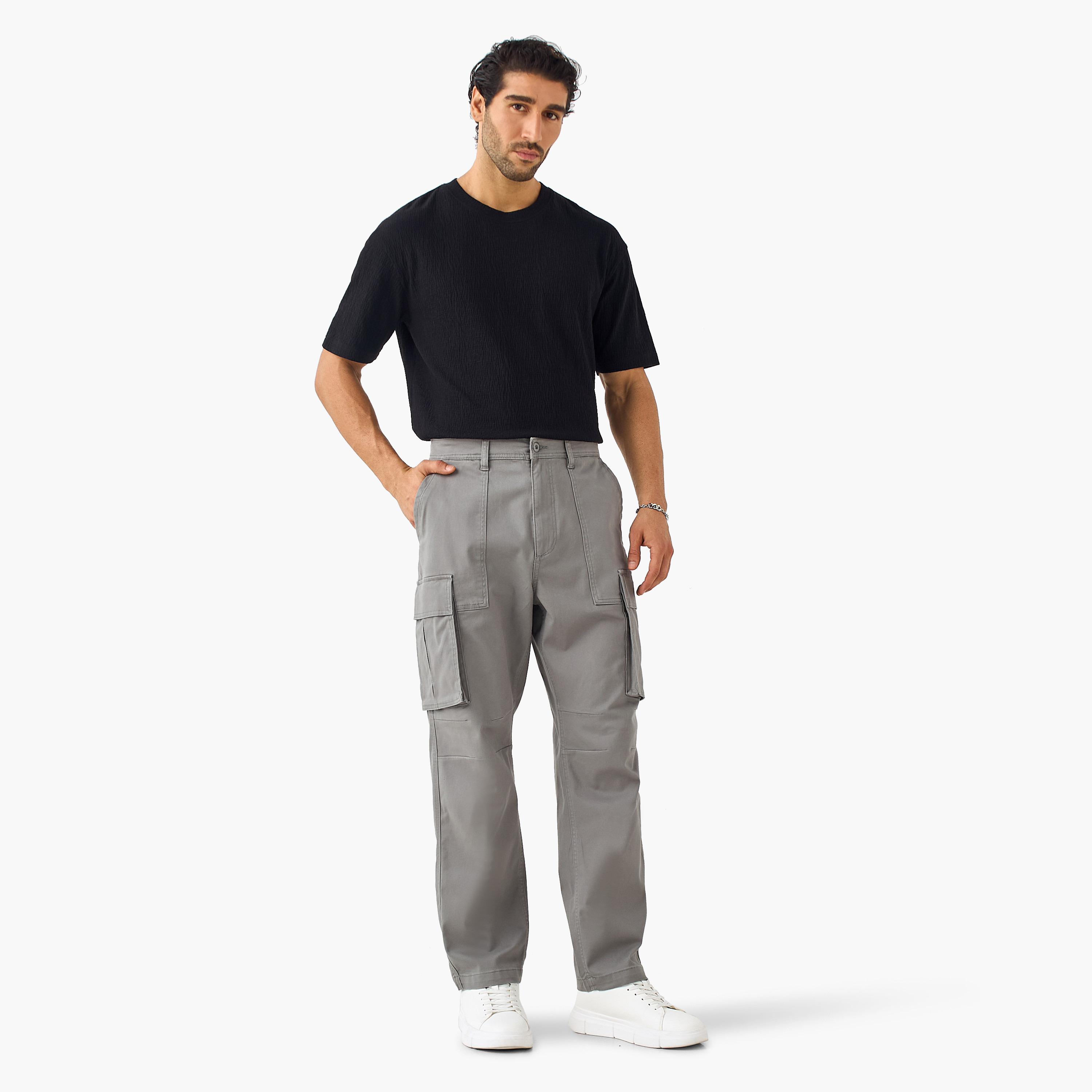 Regular Fit Twill Cargo Pants with Pockets-men-clothing-bottoms-trousersandchinos-trousers-image-2