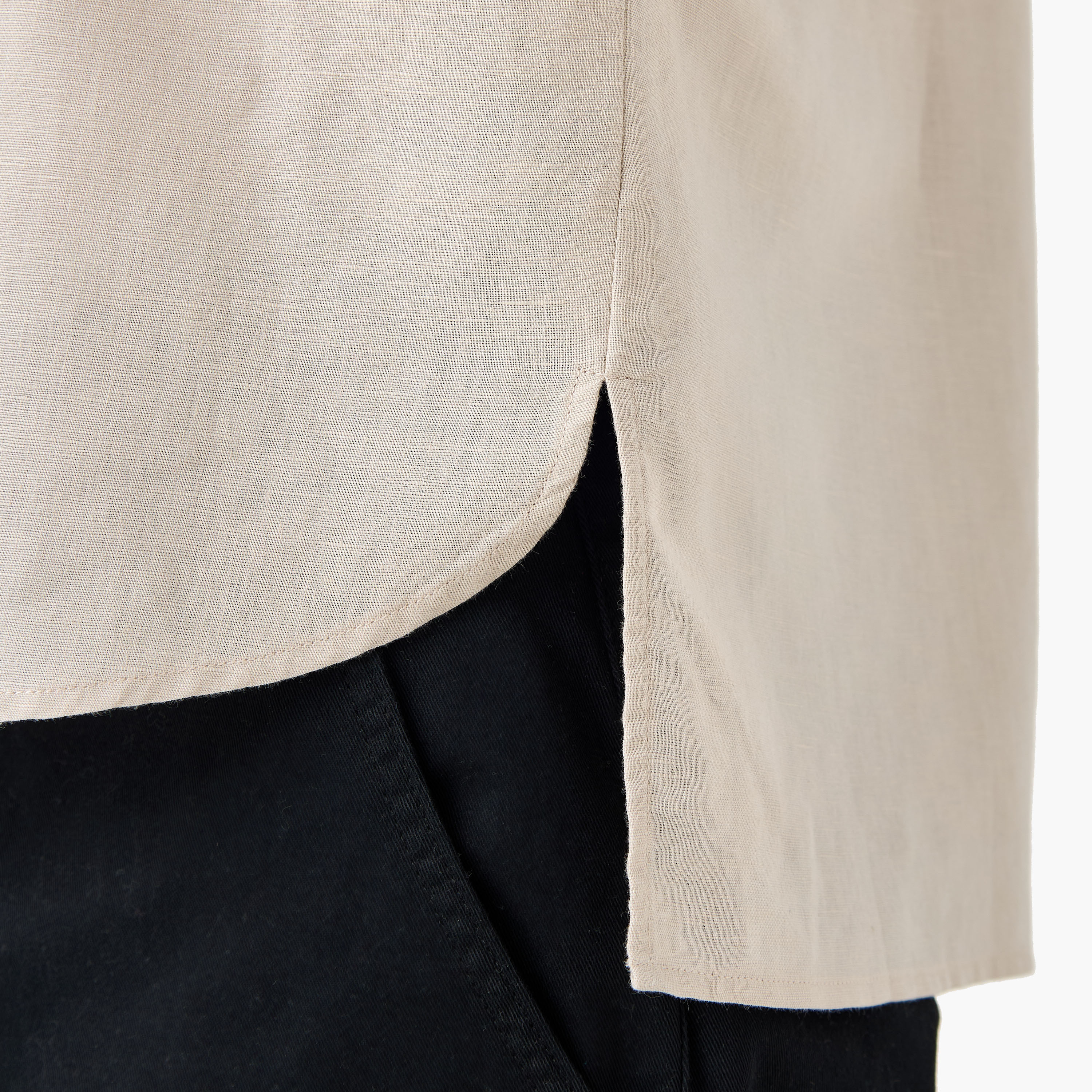 Regular Fit Mandarin Collar Linen Blend Shirt-men-clothing-shirts-image-5