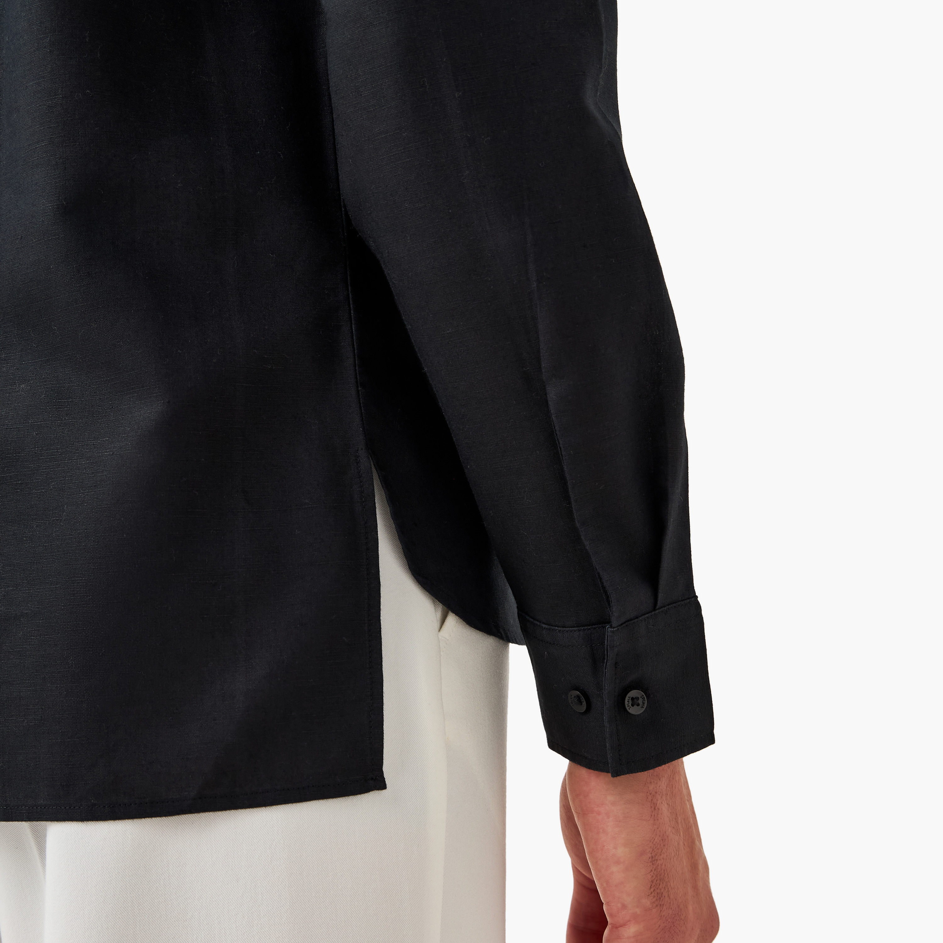 Regular Fit Mandarin Collar Linen Blend Shirt-men-clothing-shirts-image-4