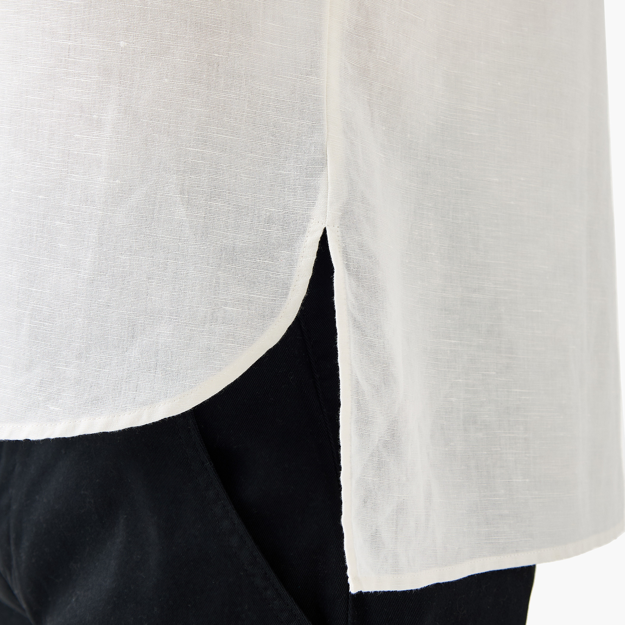 Regular Fit Mandarin Collar Linen Blend Shirt-men-clothing-shirts-image-5