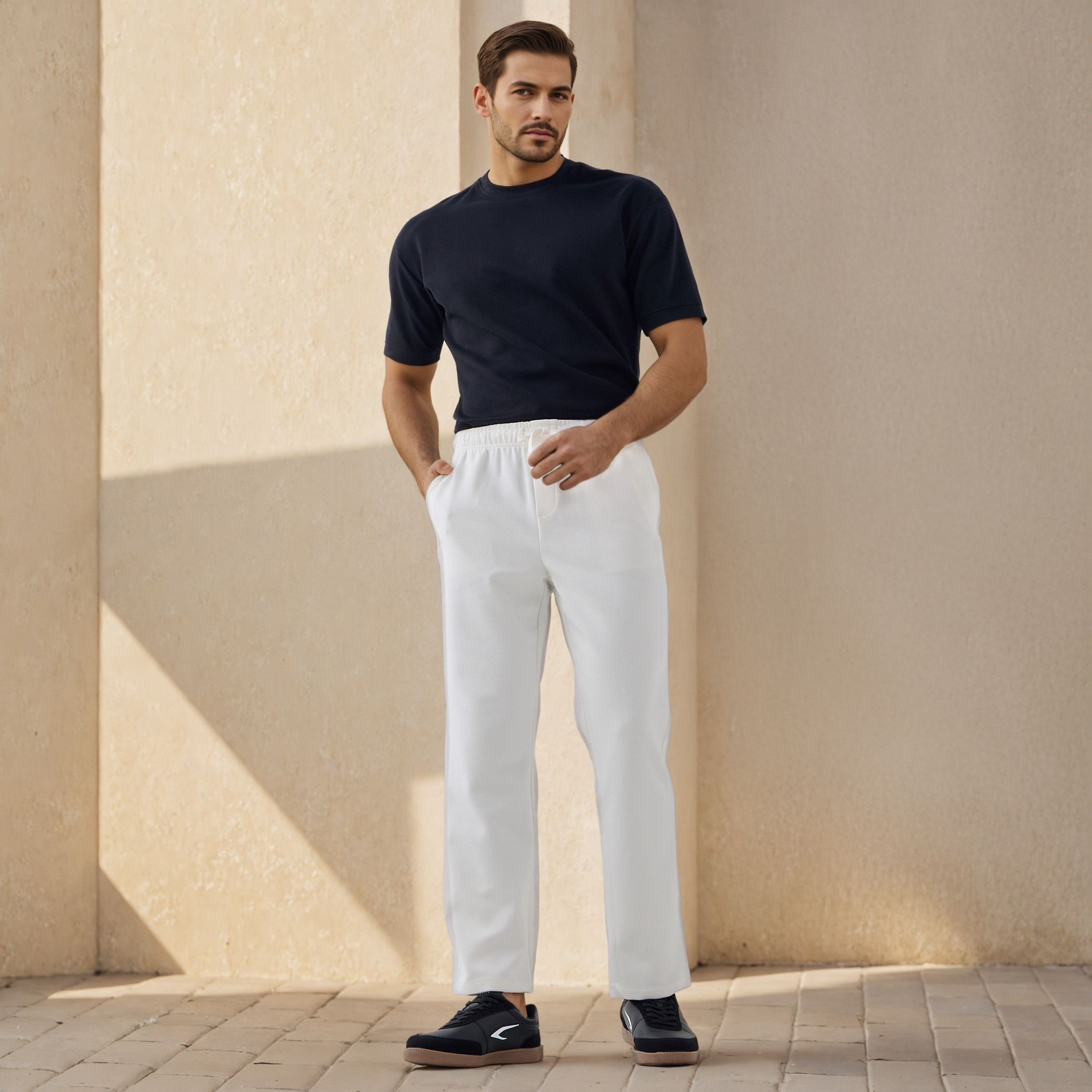 Regular Fit Flexi Waist Pants with Pockets-men-clothing-bottoms-trousersandchinos-trousers-image-2