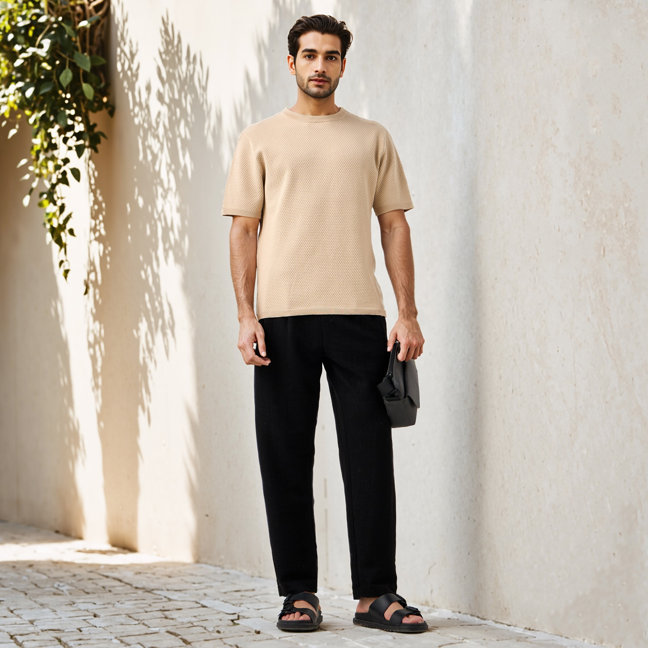 تيشيرت بارز الملمس بياقة ضيقة-men-clothing-tshirtsandpolos-tshirts-image-2
