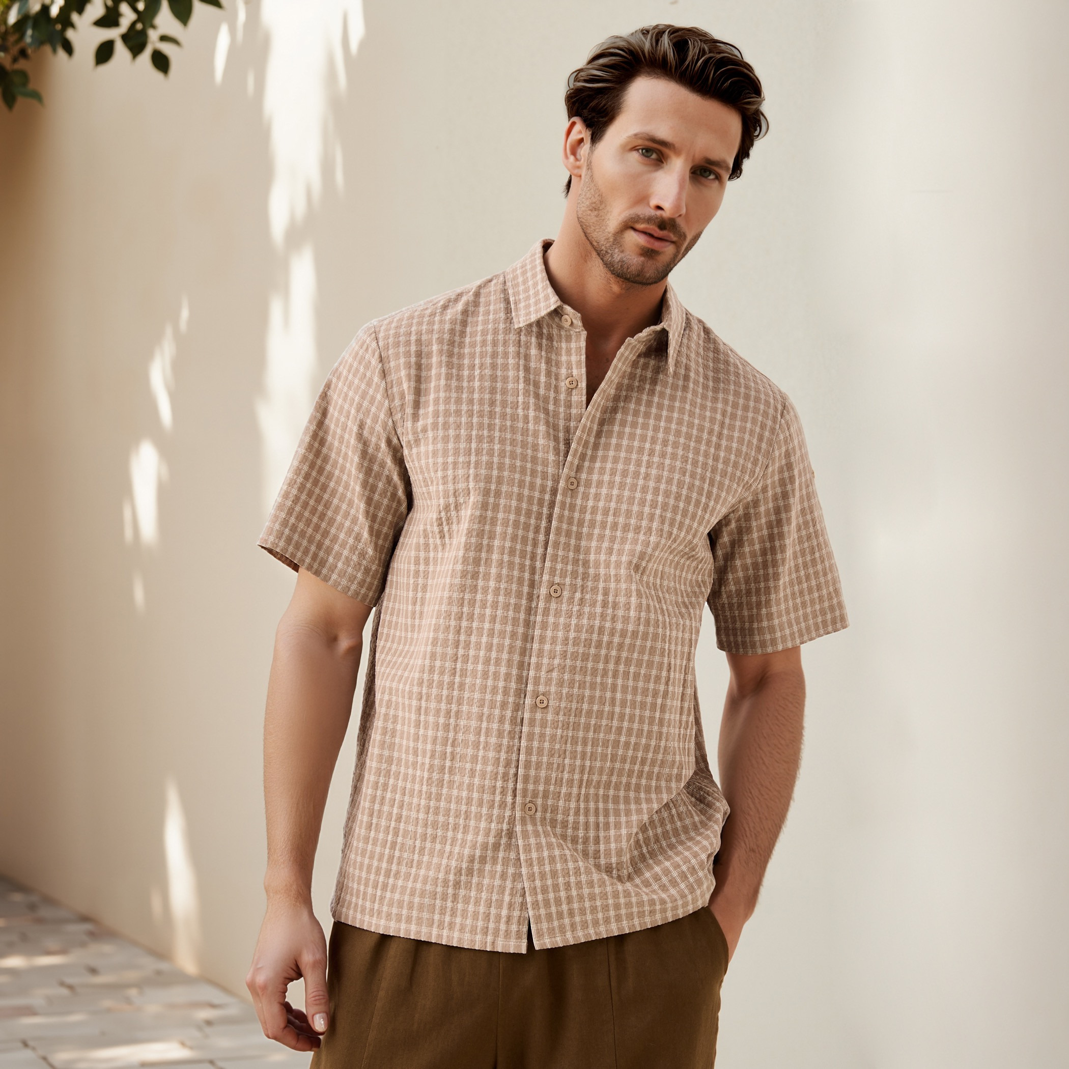 Regular Fit Seersucker Checked Shirt-men-clothing-shirts-image-1