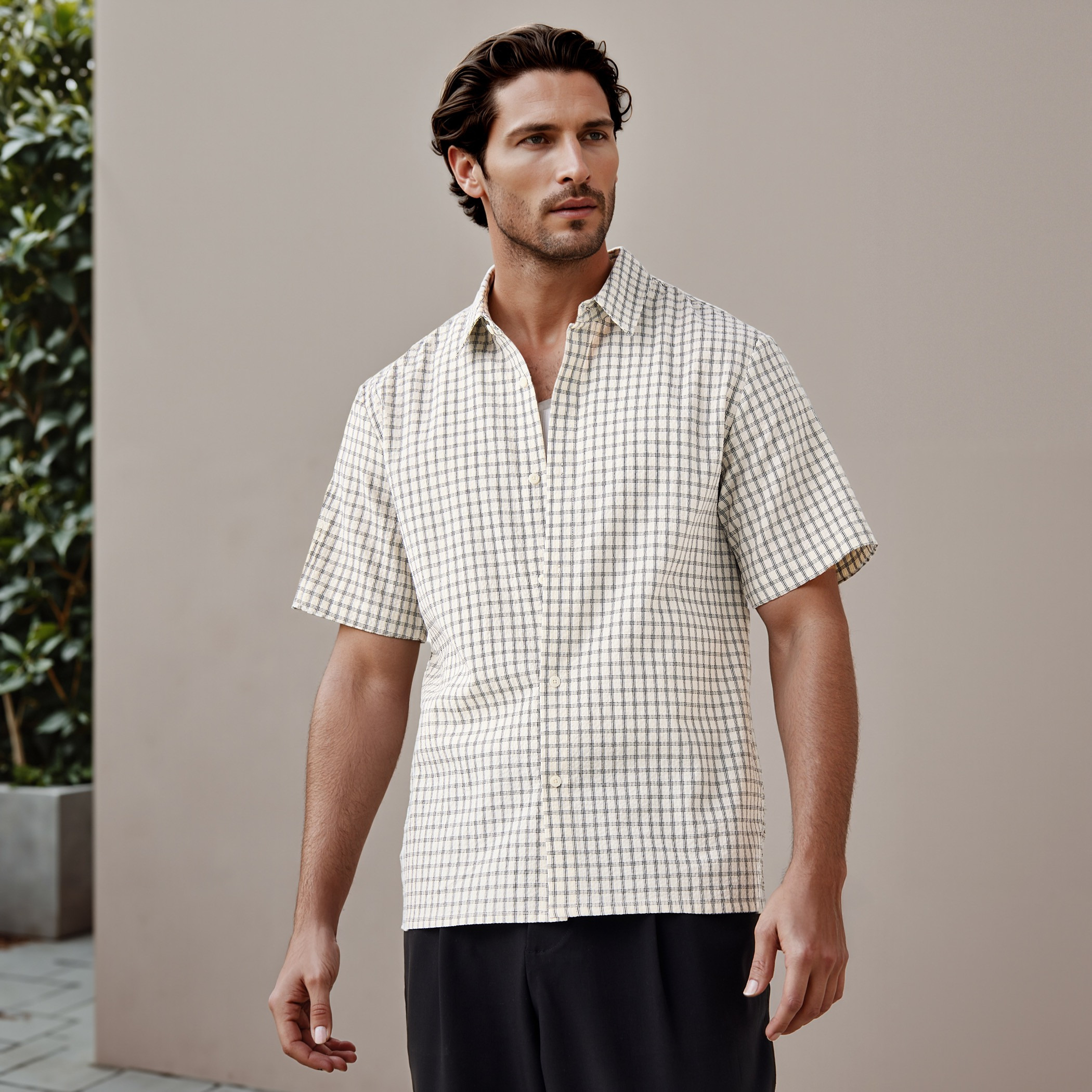 Regular Fit Seersucker Checked Shirt-men-clothing-shirts-image-1
