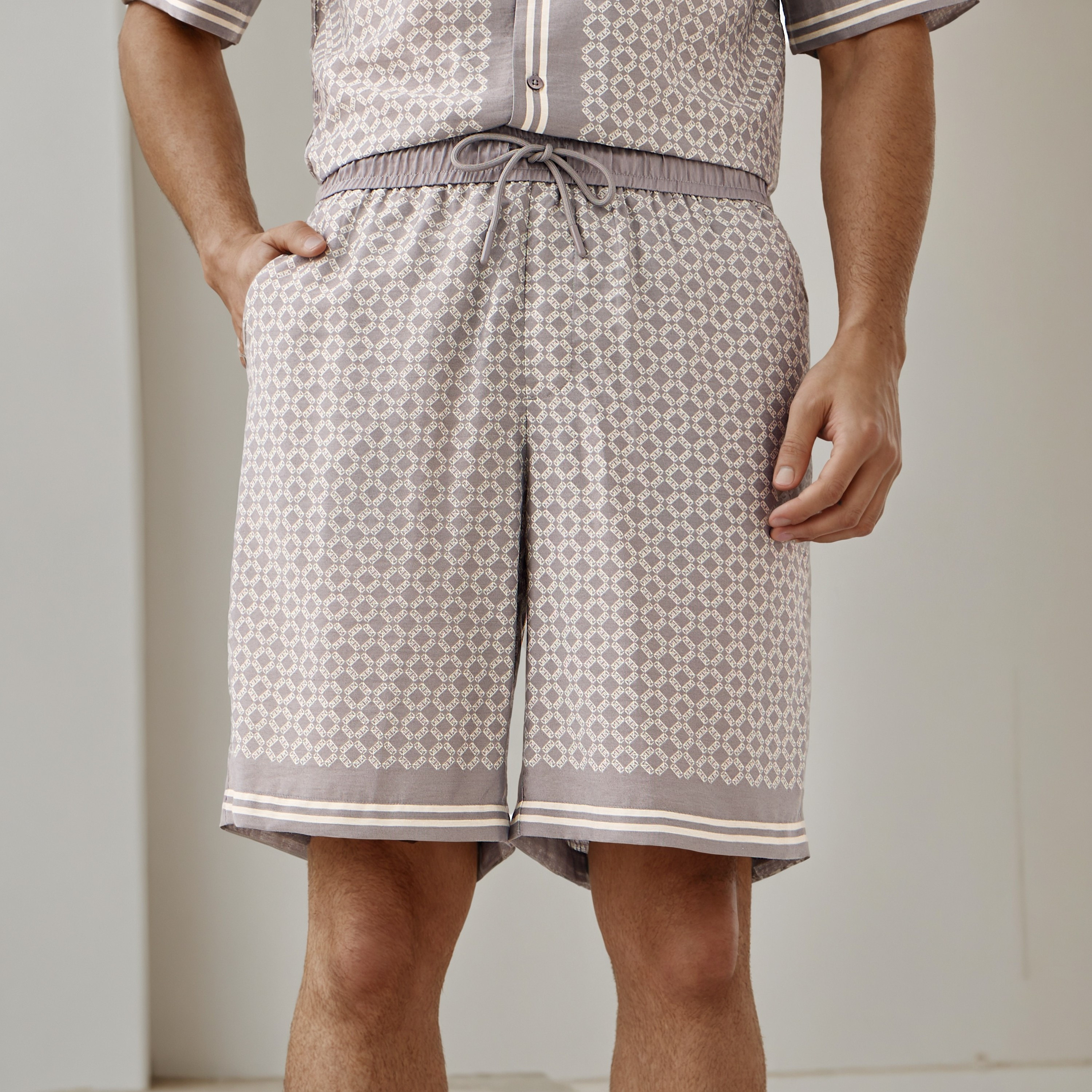 Emperor Printed Flexi Waist Linen Blend Shorts with Pockets-men-clothing-bottoms-shorts-image-1