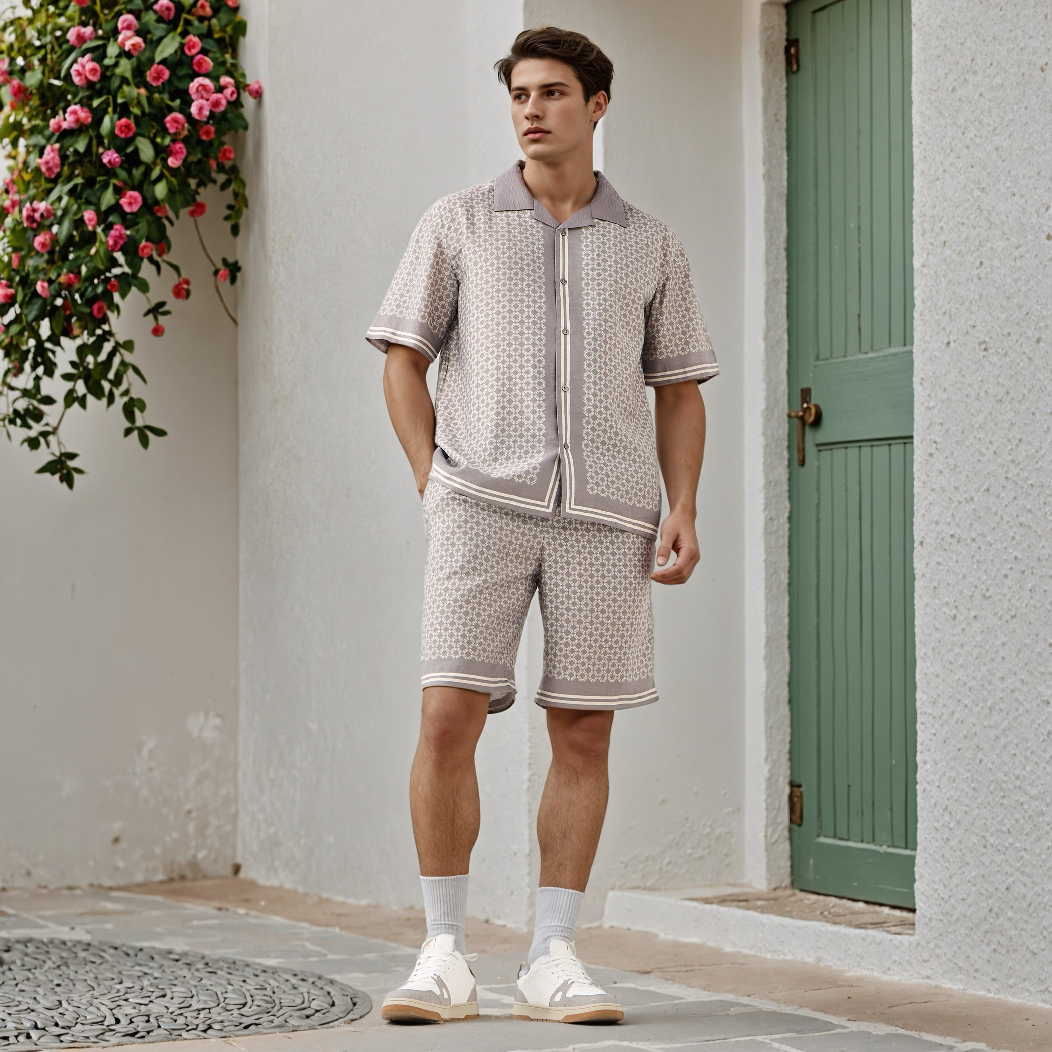 Emperor Printed Flexi Waist Linen Blend Shorts with Pockets-men-clothing-bottoms-shorts-image-2