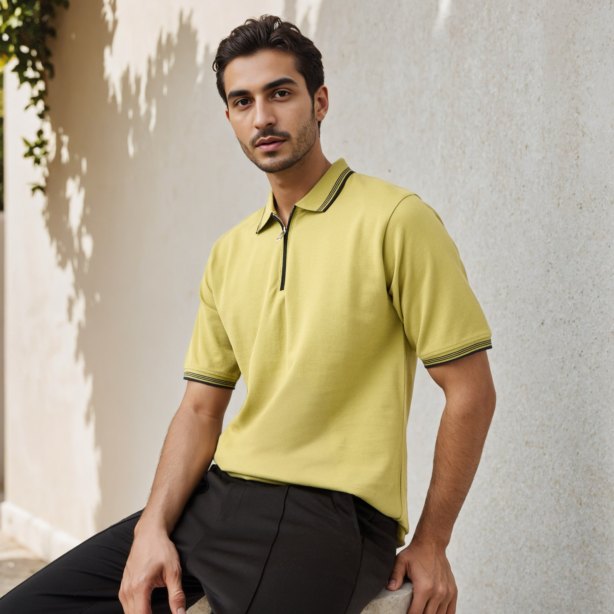 Textured Half Zip Polo T-shirt-men-clothing-tshirtsandpolos-polos-image-1