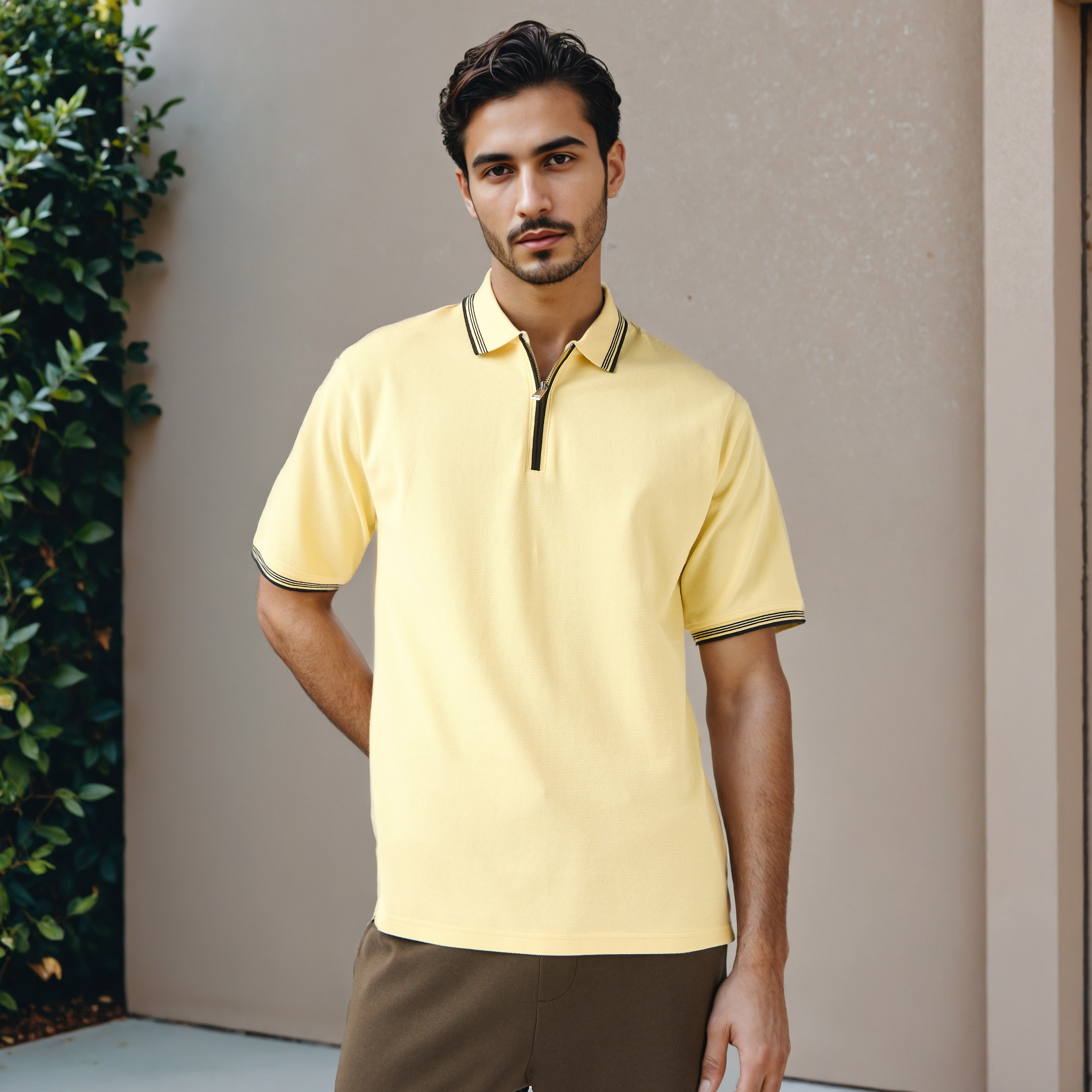 Textured Half Zip Polo T-shirt-men-clothing-tshirtsandpolos-polos-image-1