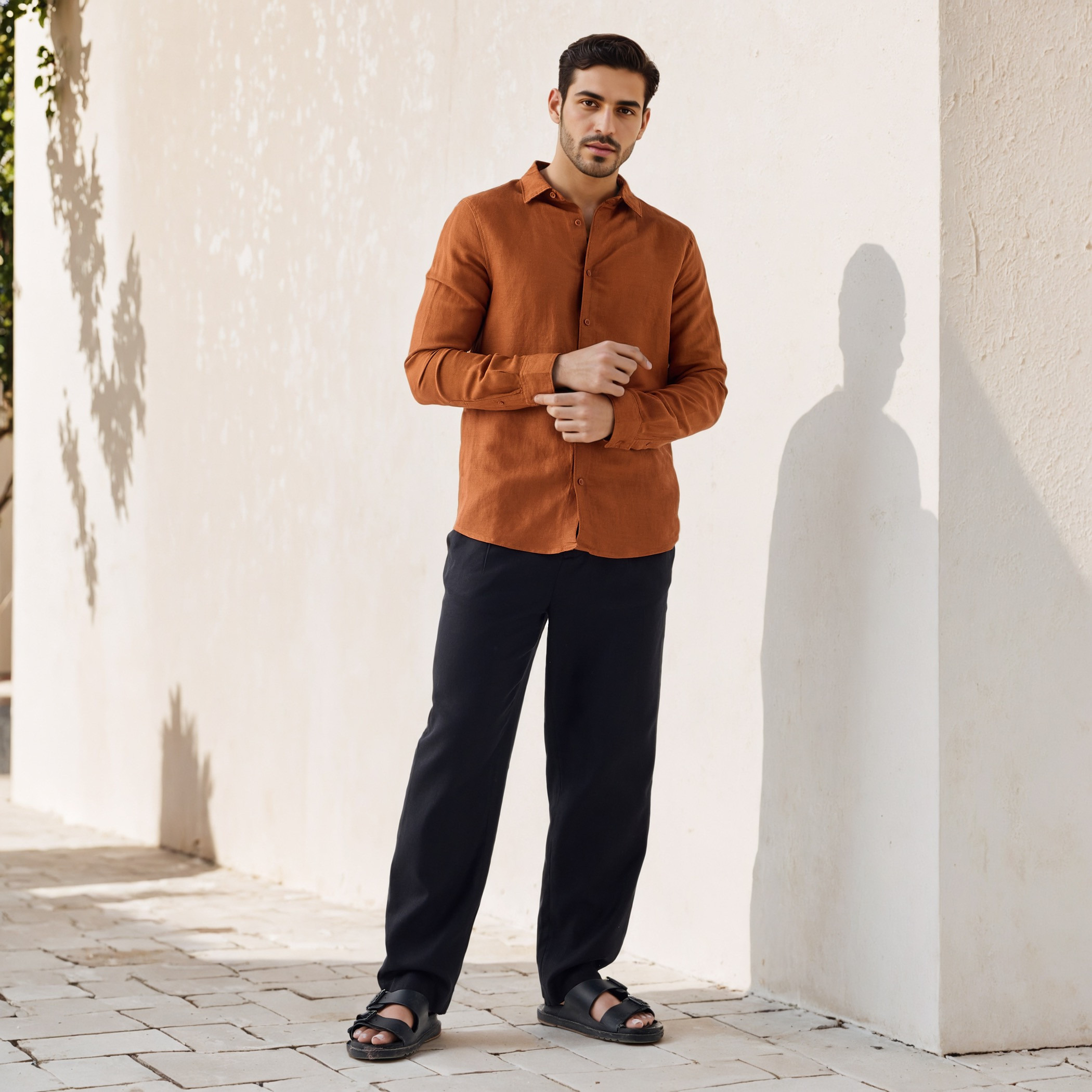 Relaxed Fit Pleated Linen Flexi Waist Trousers-men-clothing-bottoms-trousersandchinos-trousers-image-2