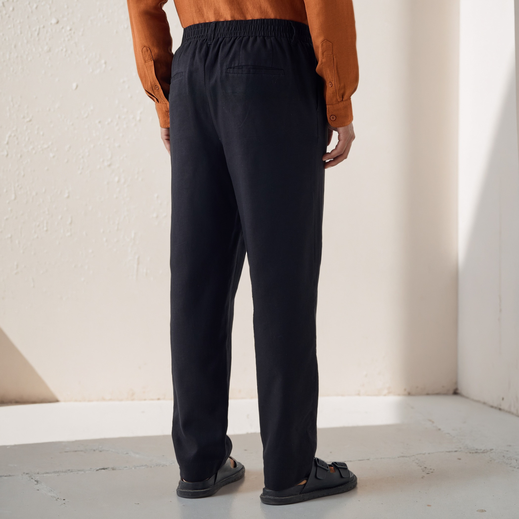 Relaxed Fit Pleated Linen Flexi Waist Trousers-men-clothing-bottoms-trousersandchinos-trousers-image-3