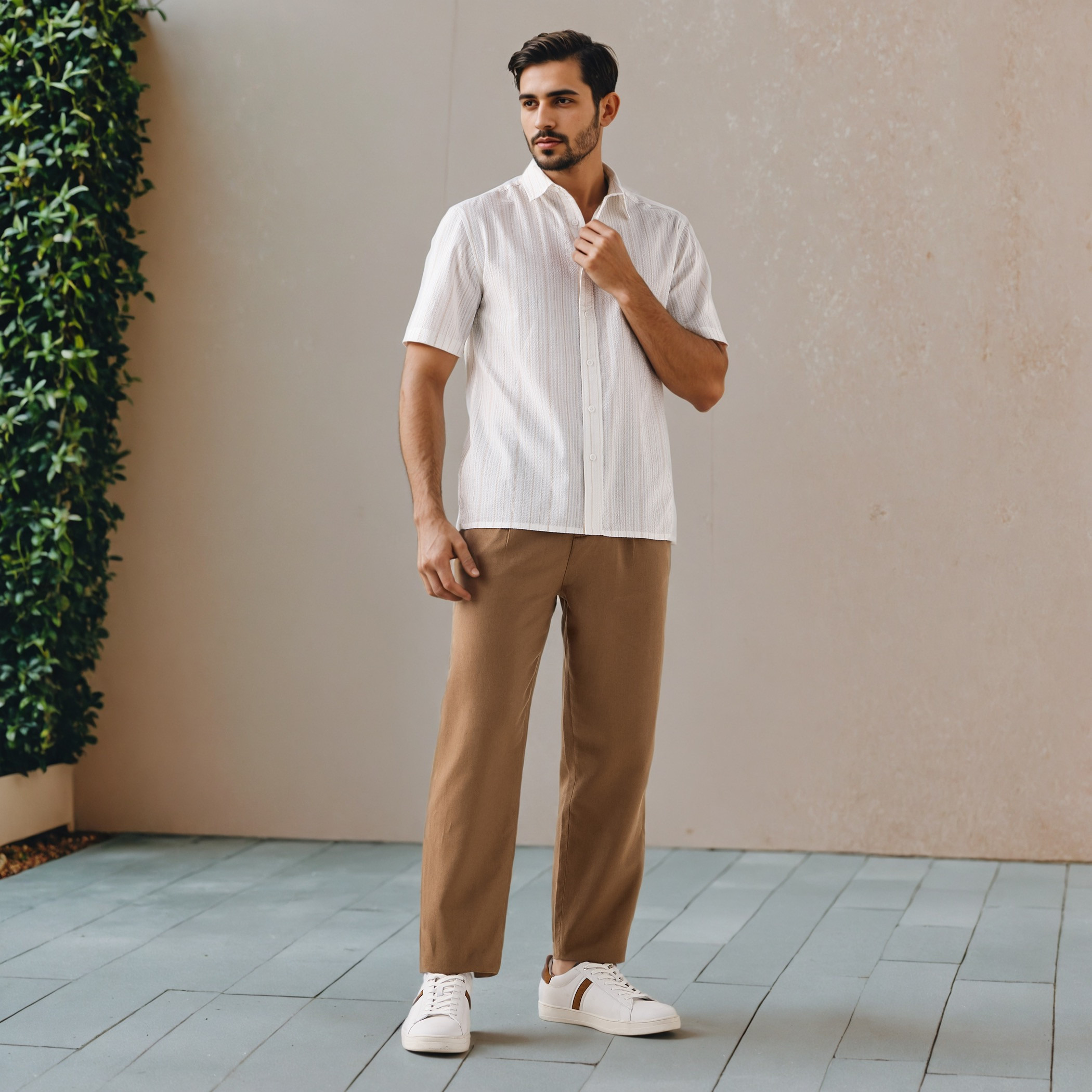 Relaxed Fit Pleated Linen Flexi Waist Trousers-men-clothing-bottoms-trousersandchinos-trousers-image-2