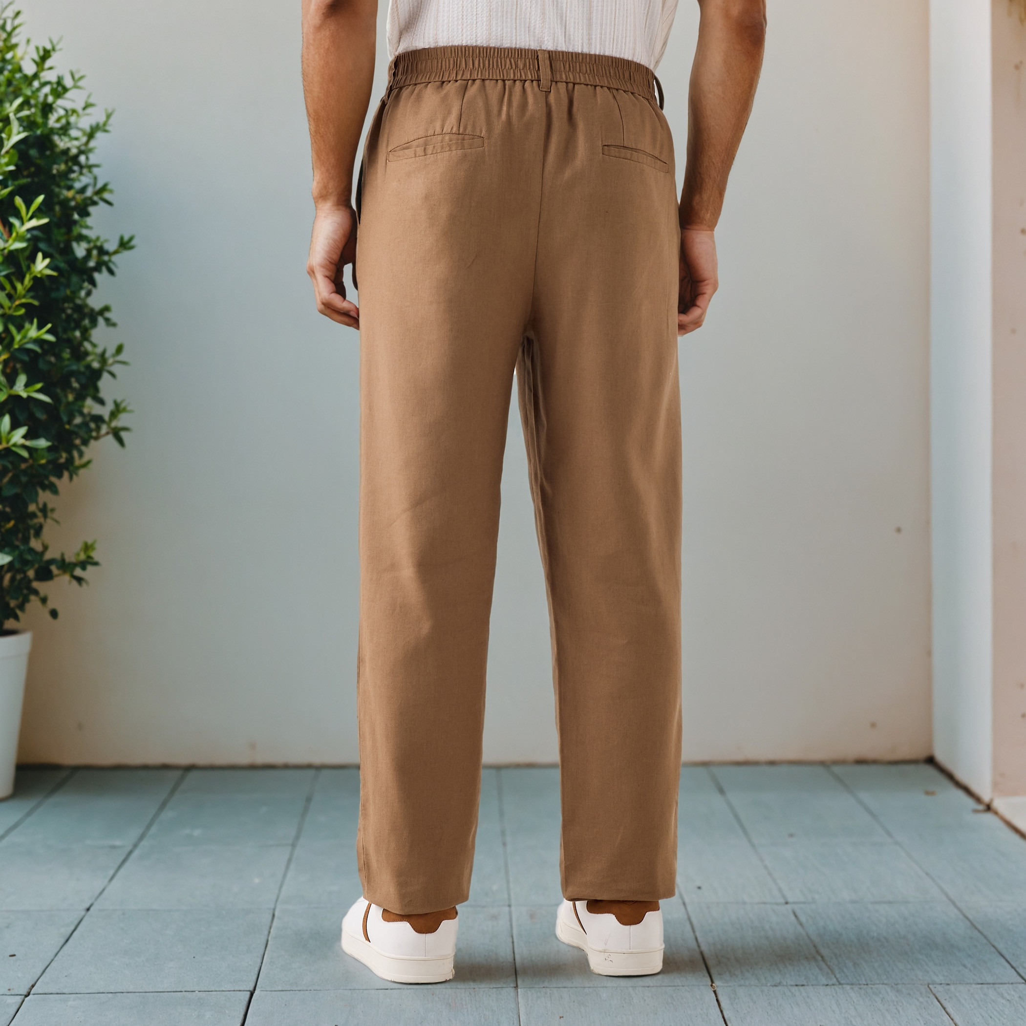 Relaxed Fit Pleated Linen Flexi Waist Trousers-men-clothing-bottoms-trousersandchinos-trousers-image-3