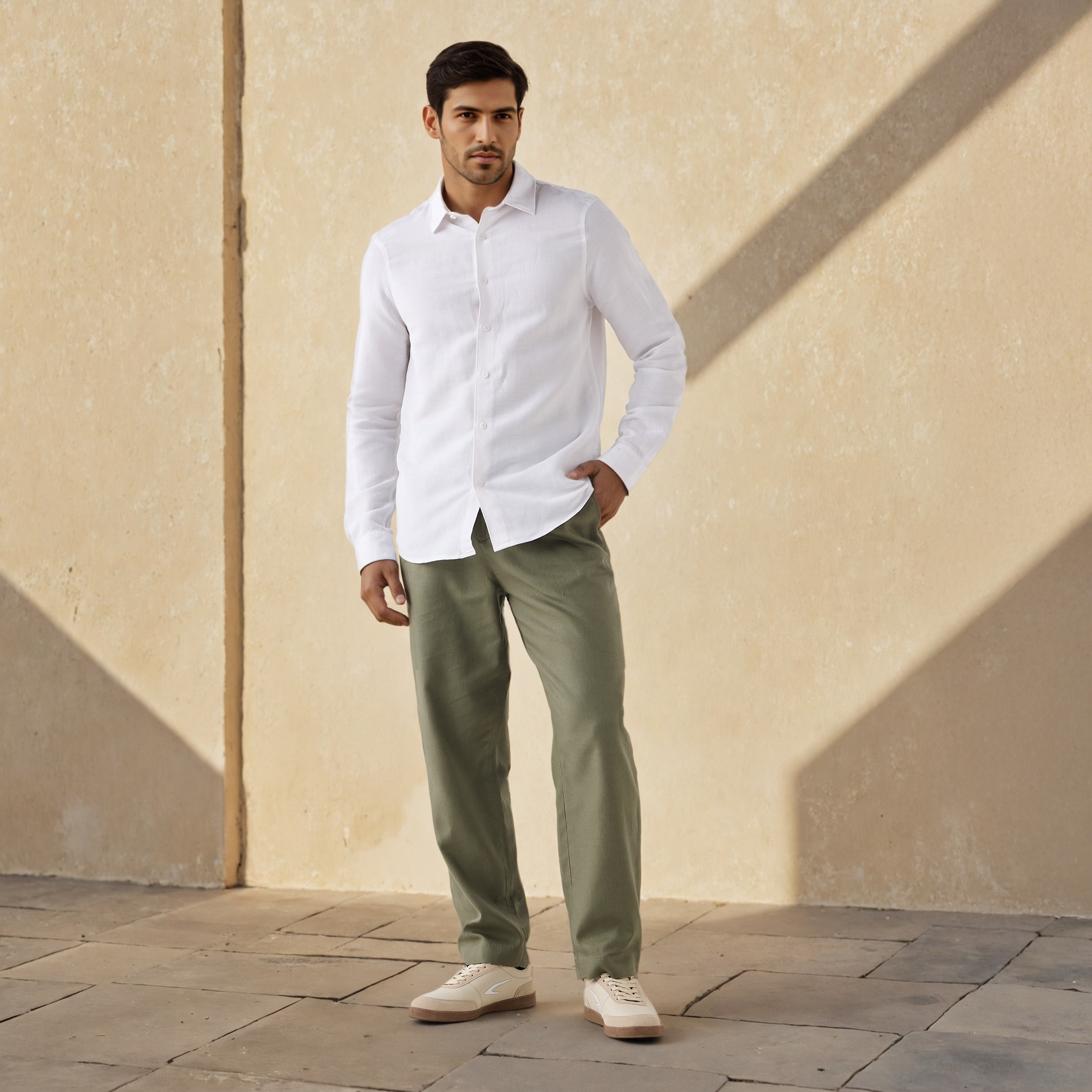 Relaxed Fit Pleated Linen Flexi Waist Trousers-men-clothing-bottoms-trousersandchinos-trousers-image-2
