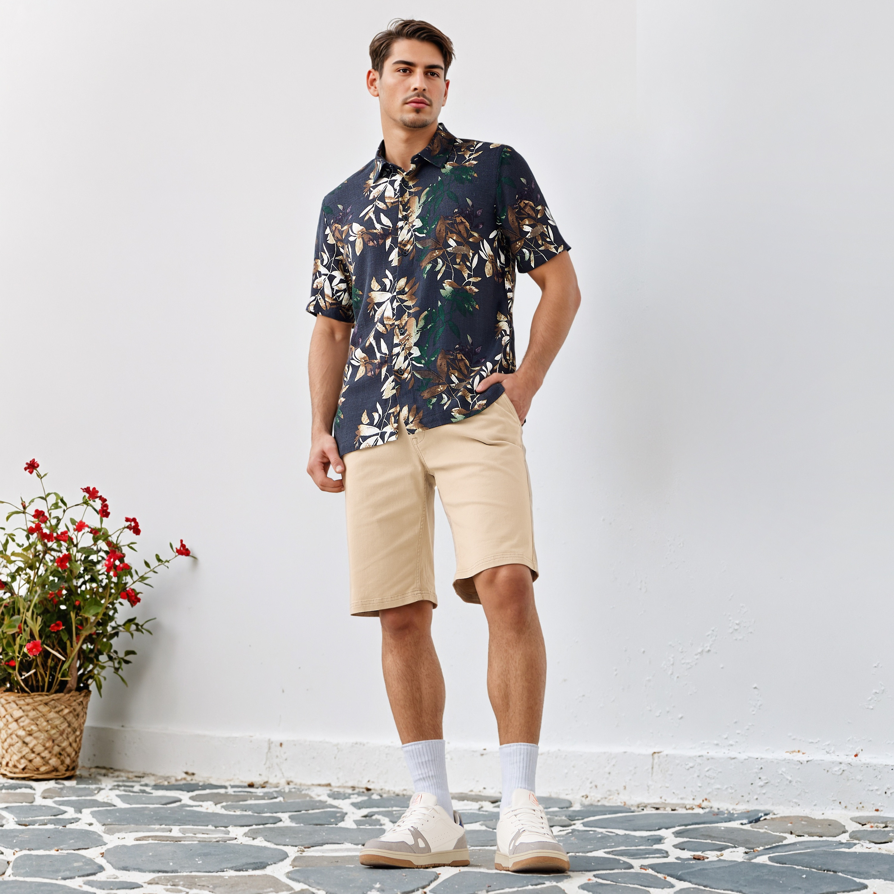 All-Over Botanical Print Regular Fit Linen Blend Shirt-men-clothing-shirts-image-2