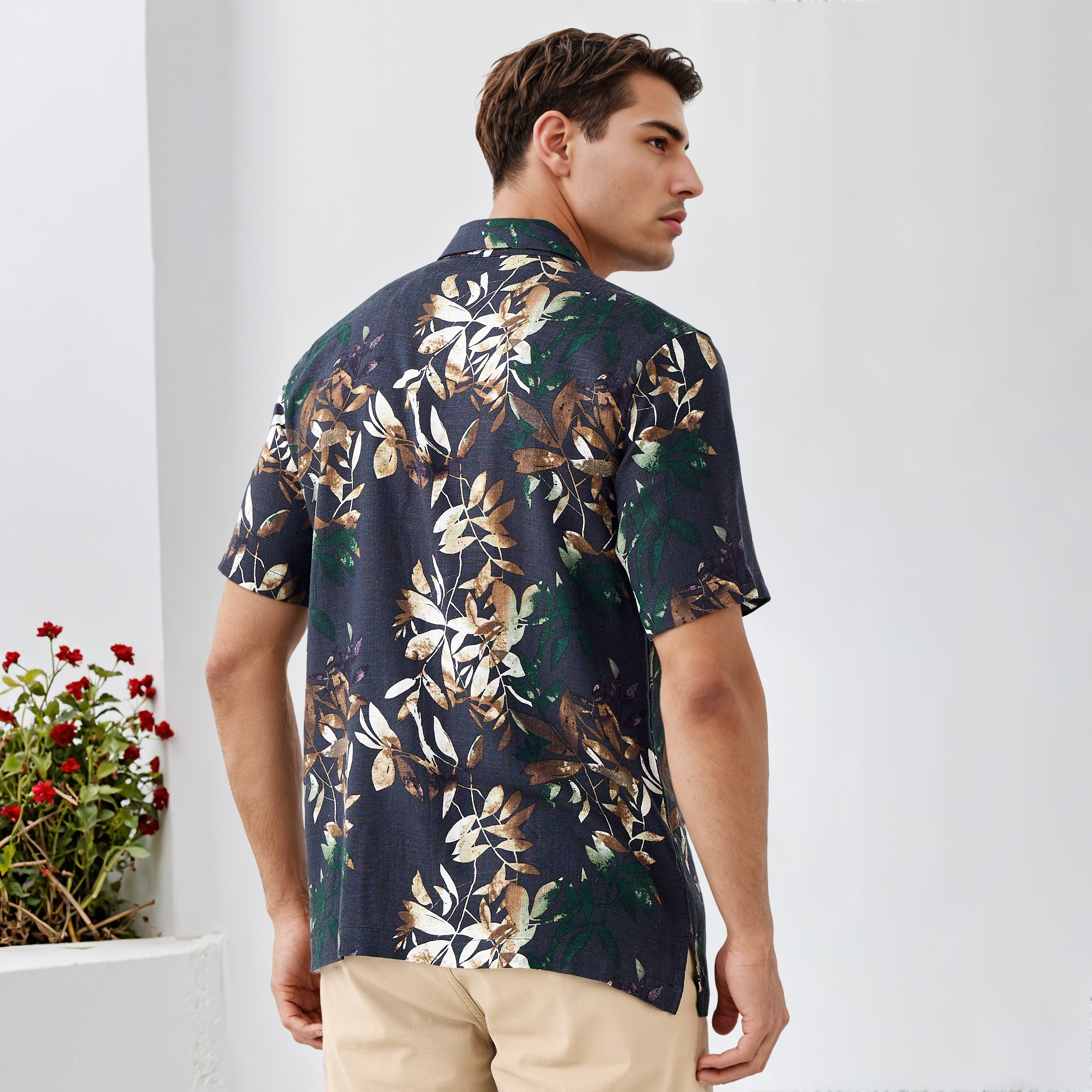 All-Over Botanical Print Regular Fit Linen Blend Shirt-men-clothing-shirts-image-3