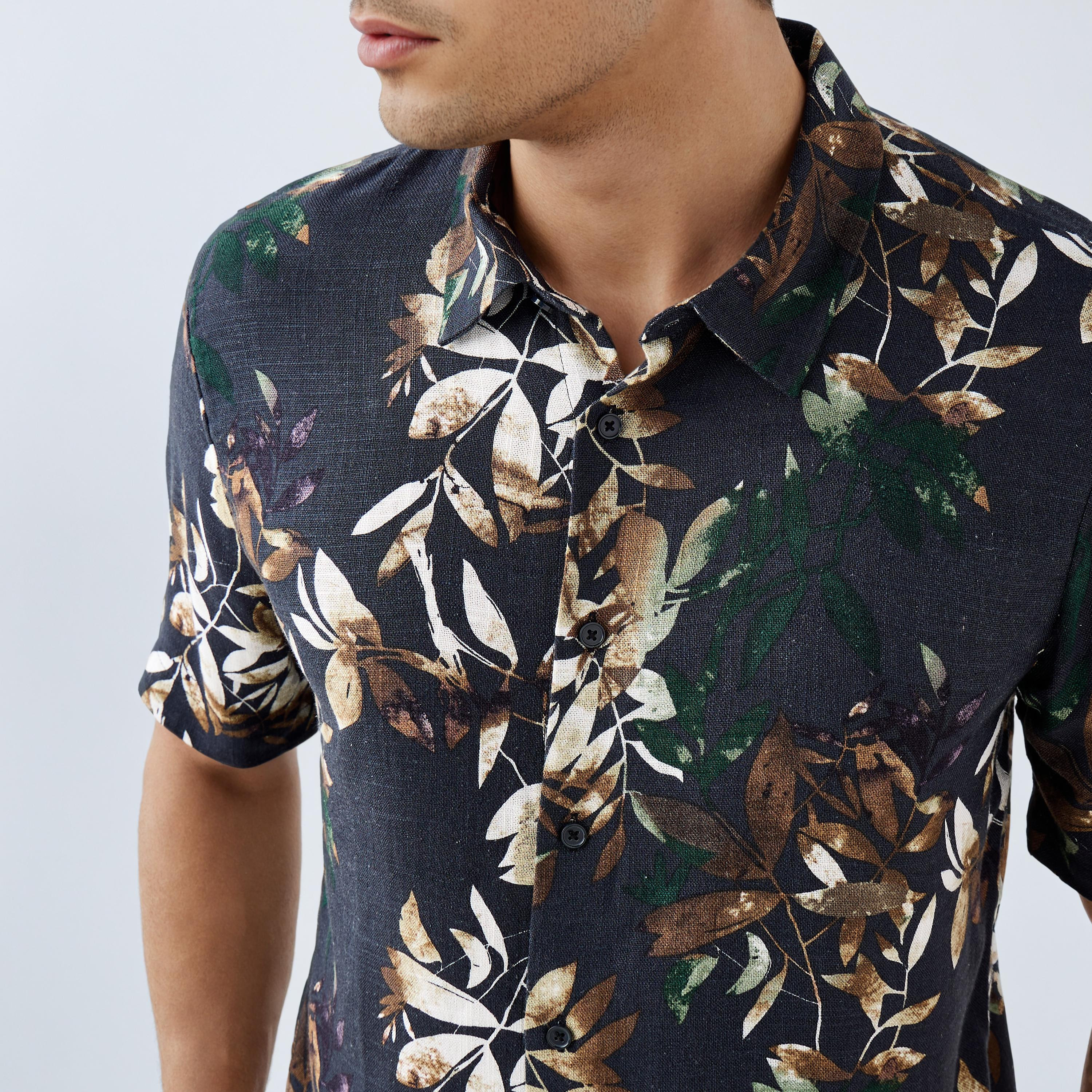 All-Over Botanical Print Regular Fit Linen Blend Shirt-men-clothing-shirts-image-4