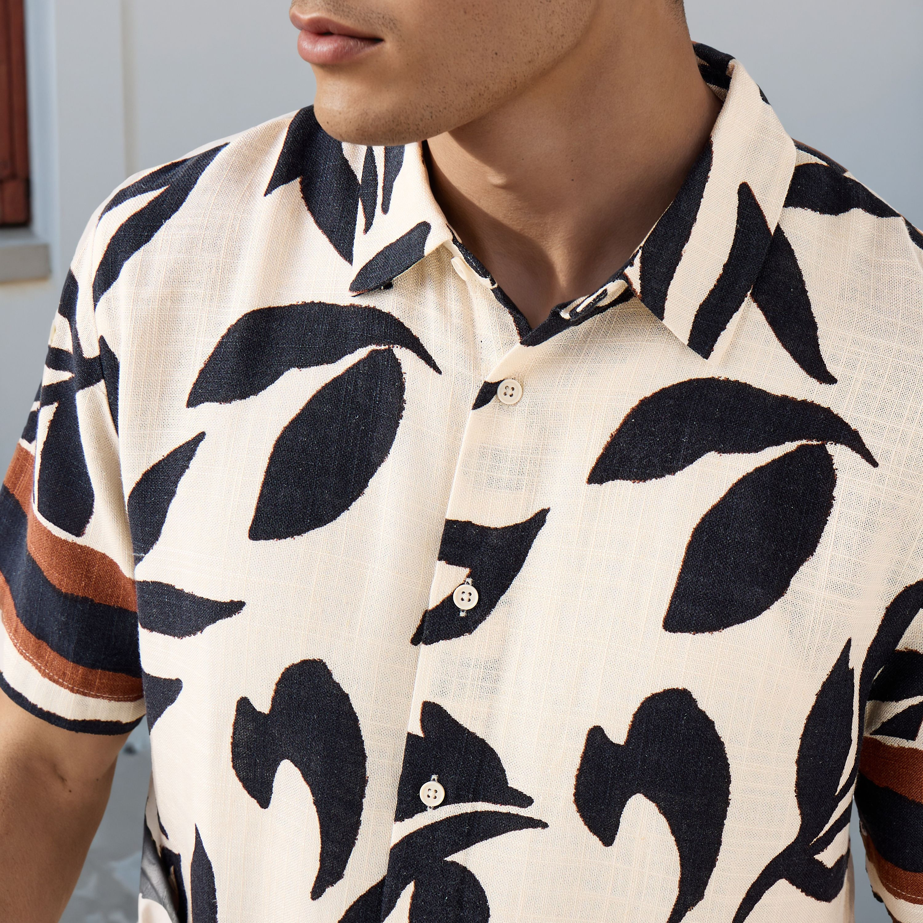All-Over Botanical Print Regular Fit Linen Blend Shirt-men-clothing-shirts-image-4