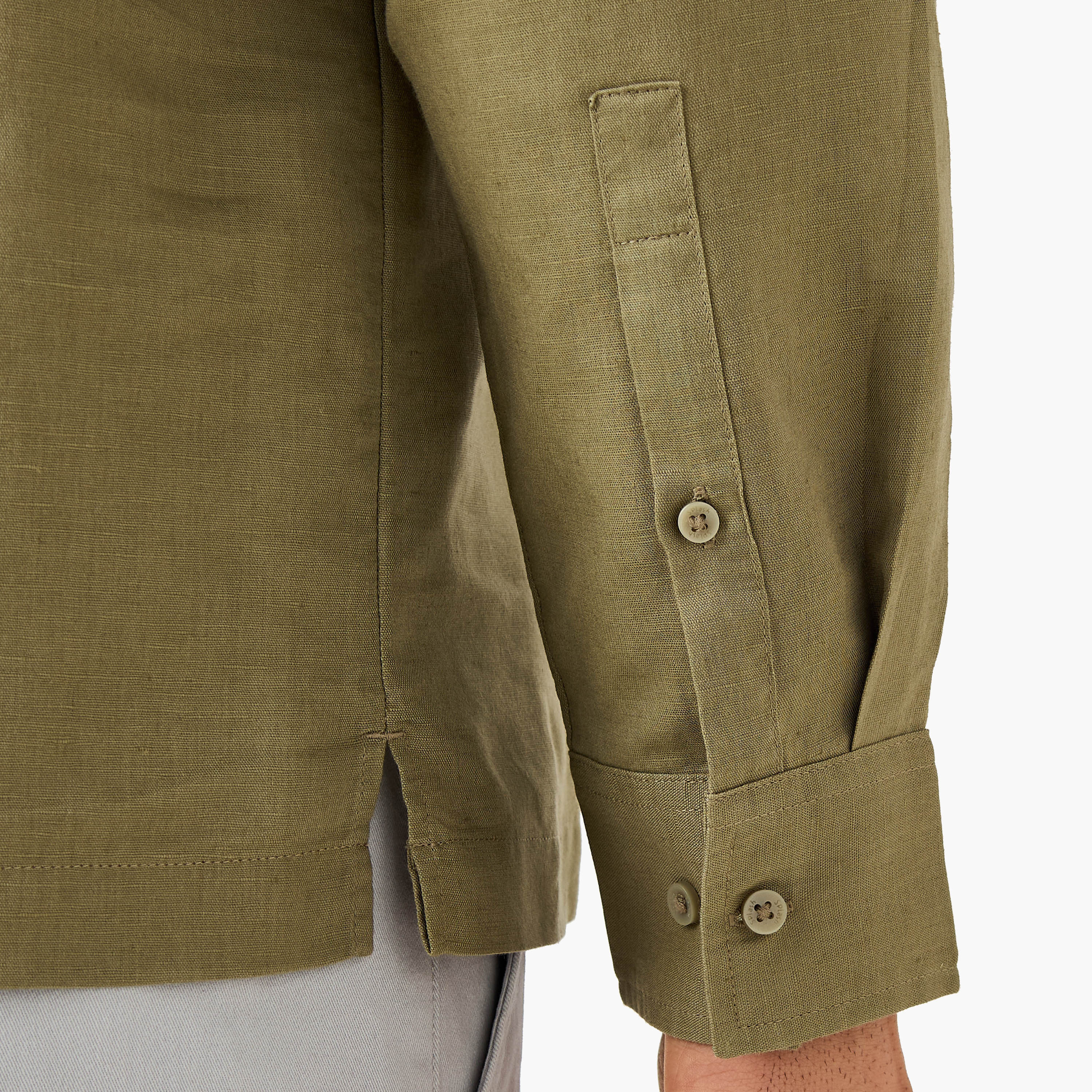 Regular Fit Linen Blend Half Placket Shirt-men-clothing-shirts-image-5