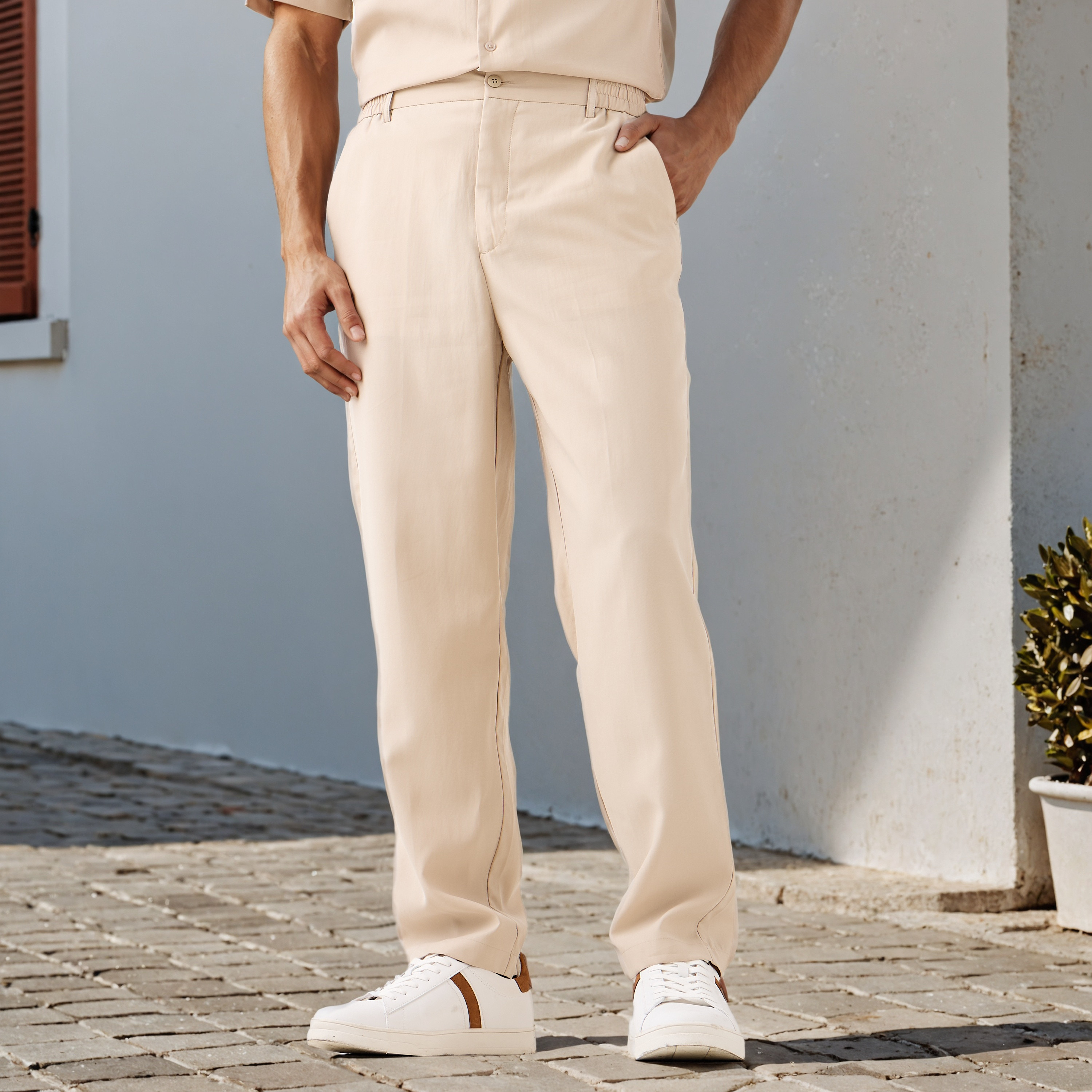Regular Fit  Flexi Waist Trousers-men-clothing-bottoms-trousersandchinos-trousers-image-1