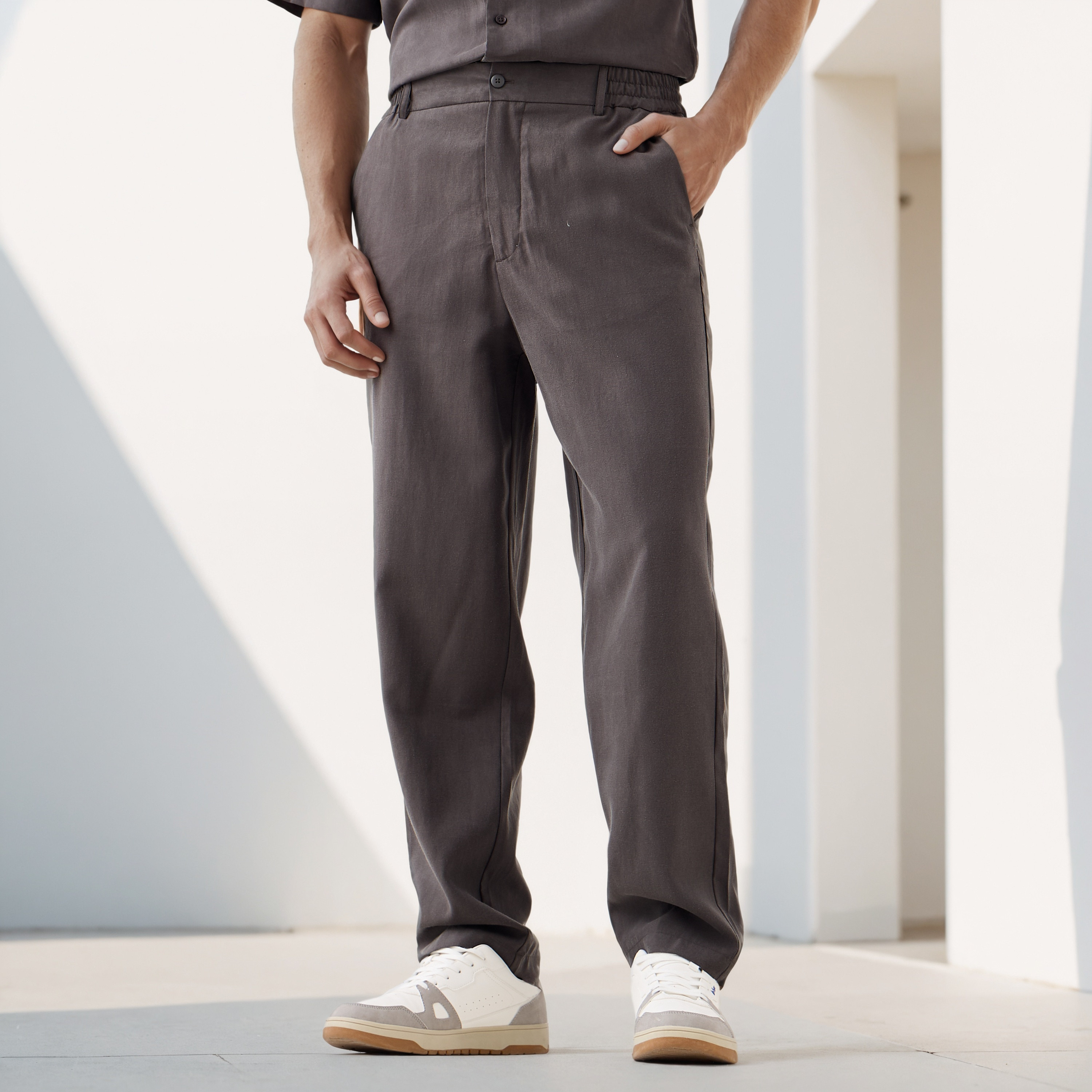 Regular Fit  Flexi Waist Trousers-men-clothing-bottoms-trousersandchinos-trousers-image-1