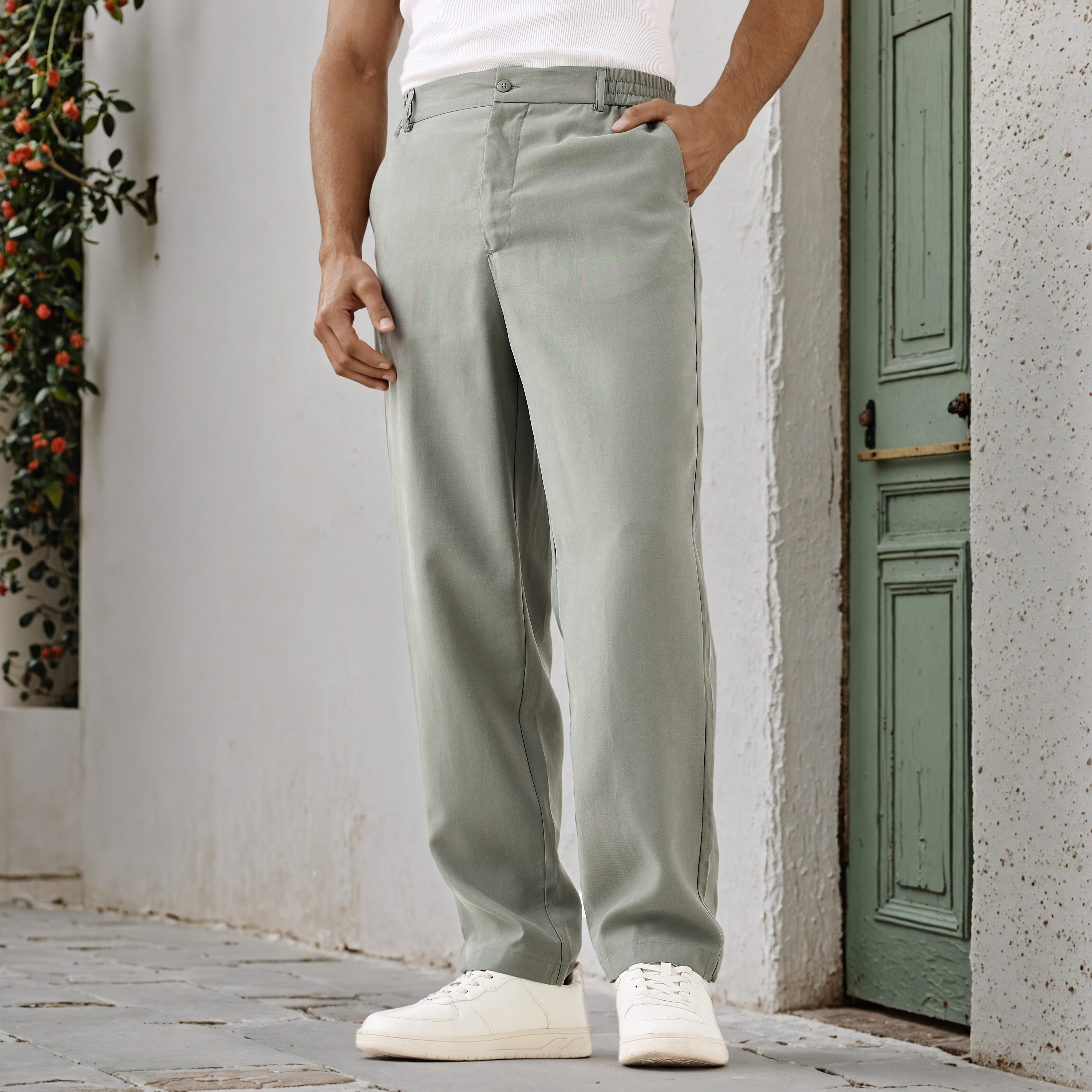 بنطلون بقصة مريحة وخصر مطاطي-men-clothing-bottoms-trousersandchinos-trousers-image-1