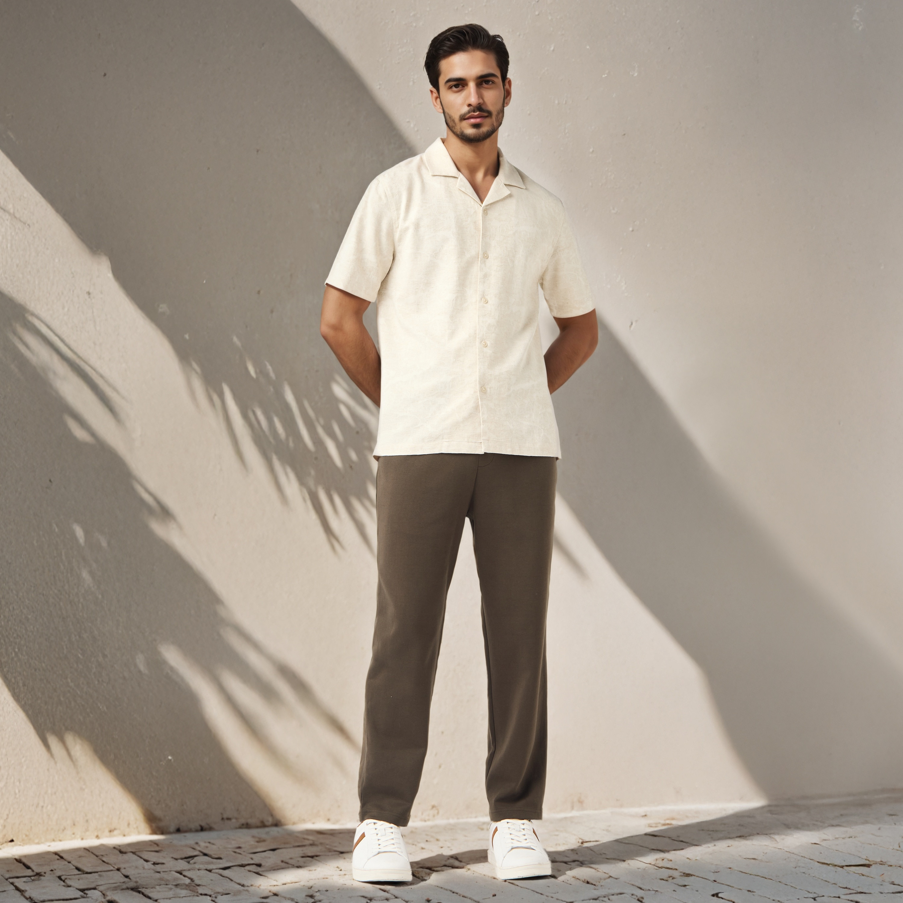 Regular Fit Textured Camp Collar Linen Blend Shirt-men-clothing-shirts-image-2