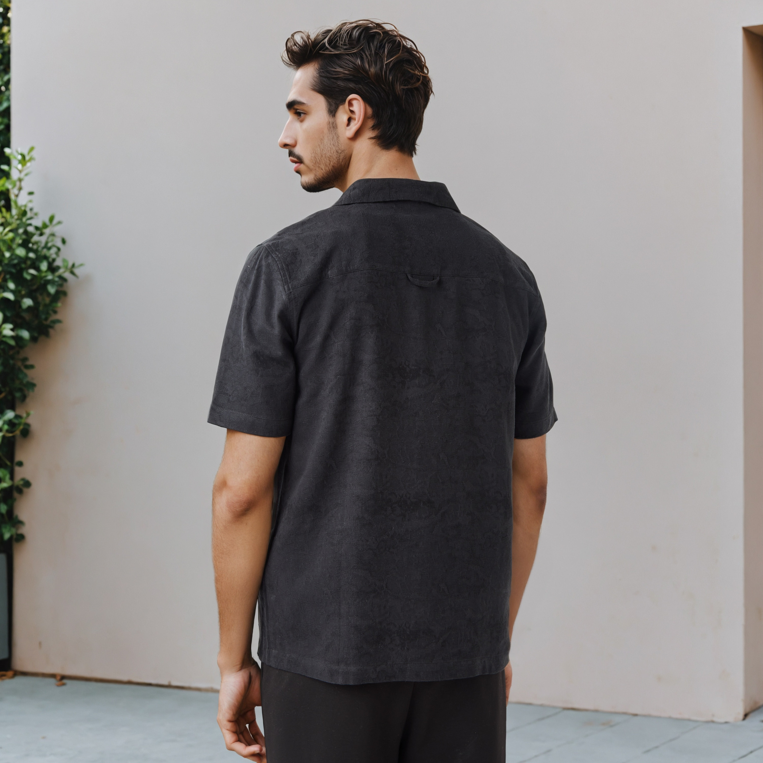 Regular Fit Textured Camp Collar Linen Blend Shirt-men-clothing-shirts-image-3