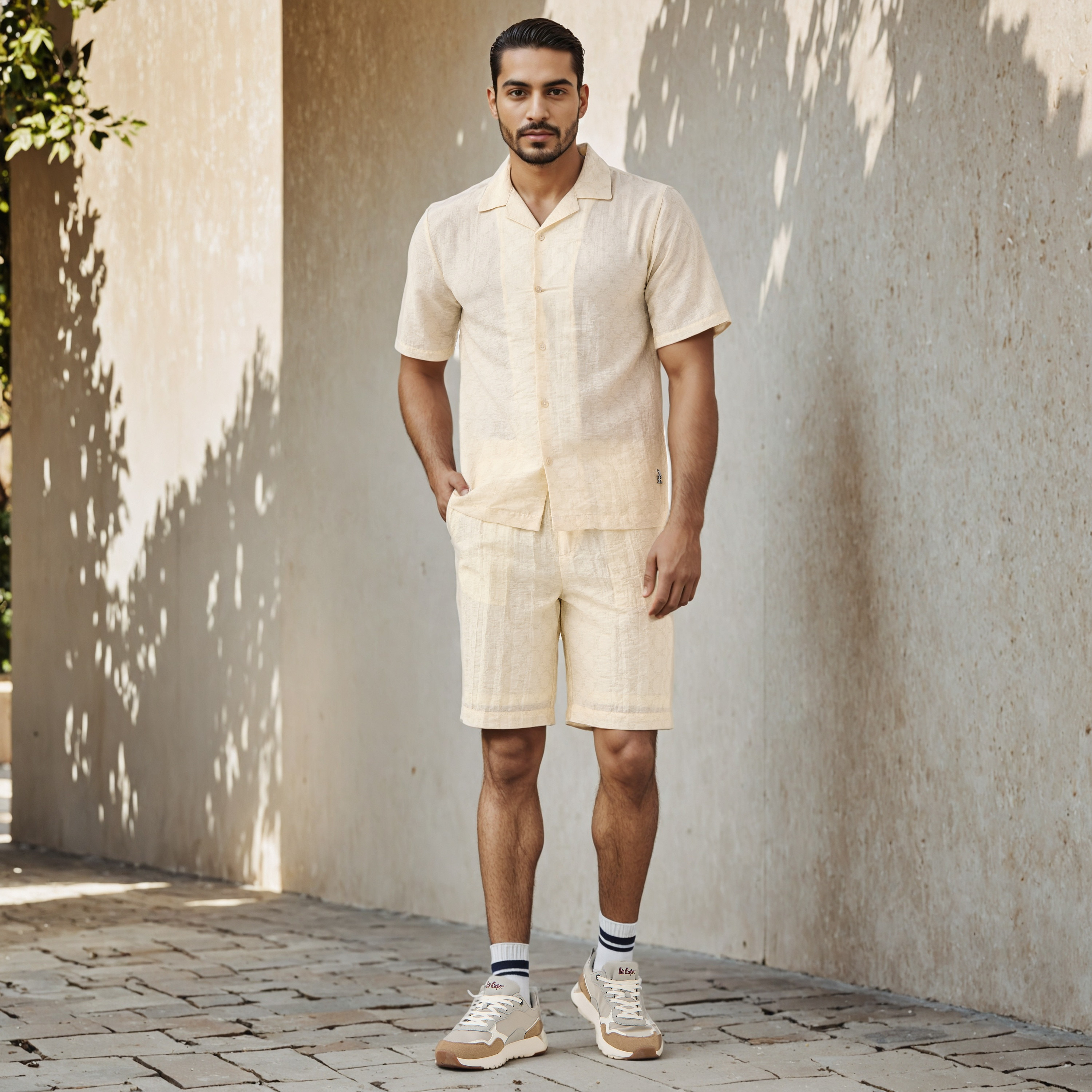 Emperor Logo Print Linen Blend Shorts with Flexi Waist-men-clothing-bottoms-shorts-image-2