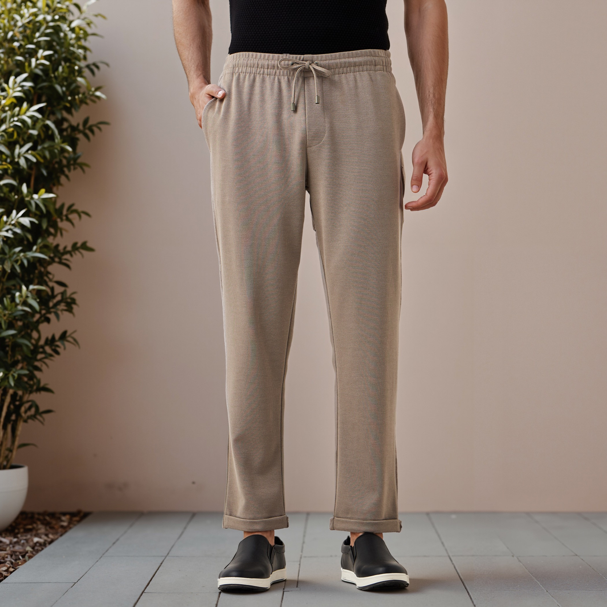Slim Fit Pique Pull-On Flexi Waist Pants-men-clothing-bottoms-trousersandchinos-trousers-image-1