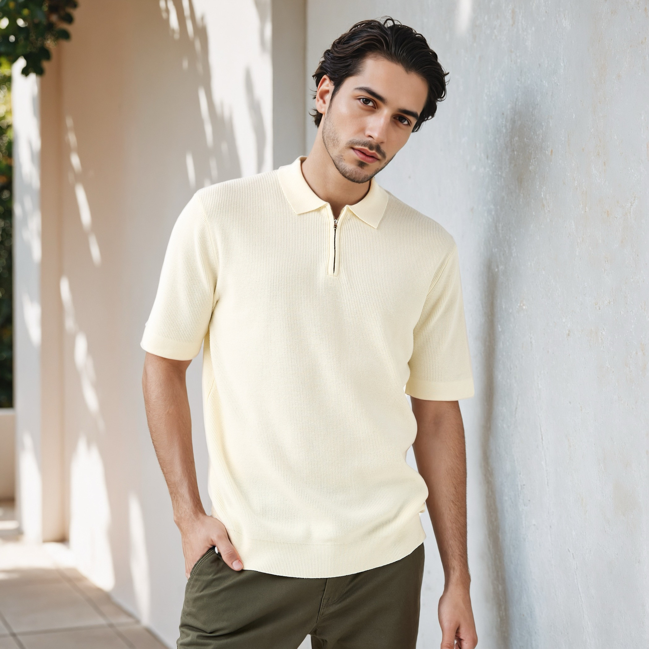 Textured Half Zip Polo T-shirt-men-clothing-sweatersandpullovers-image-1