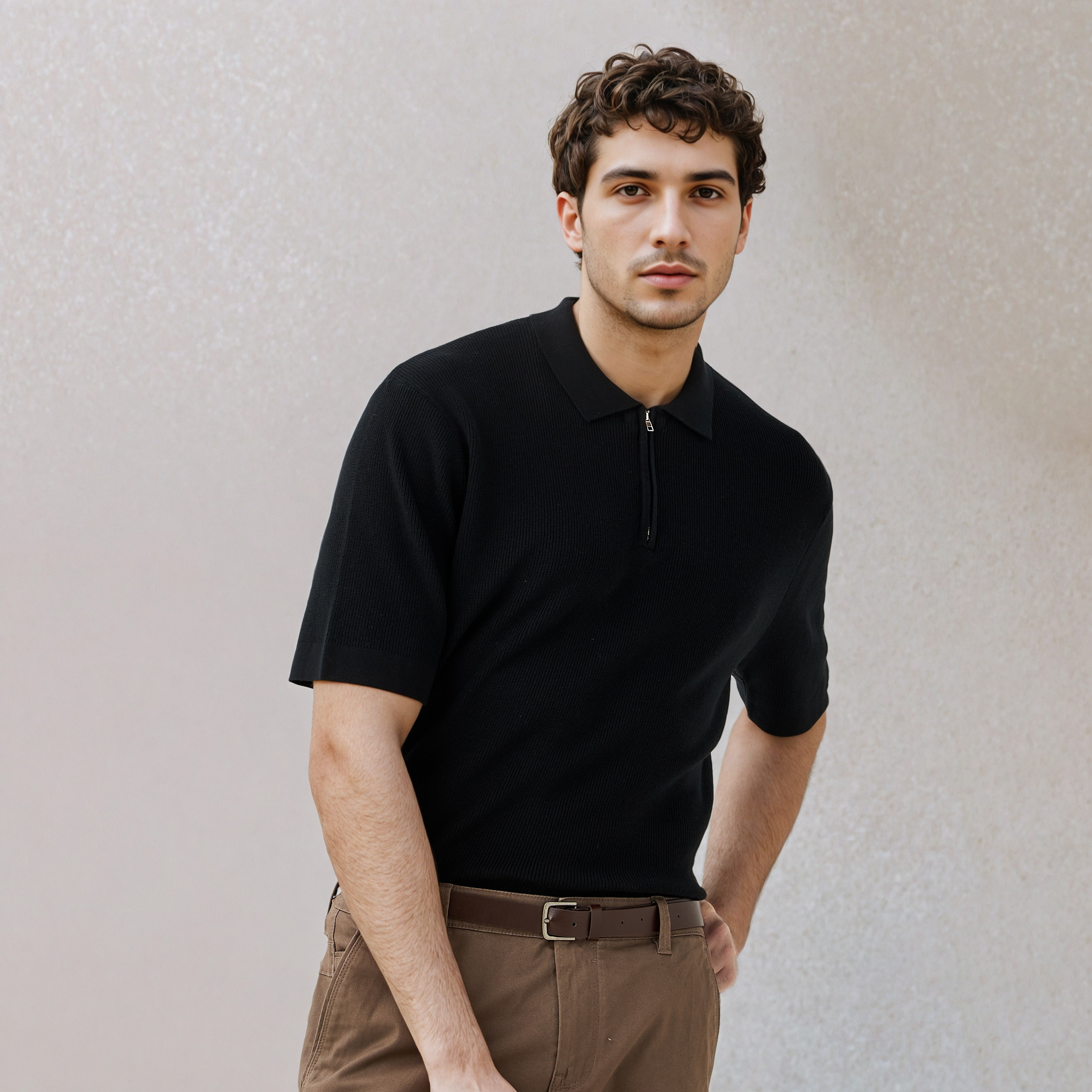 Textured Half Zip Polo T-shirt-men-clothing-sweatersandpullovers-image-1