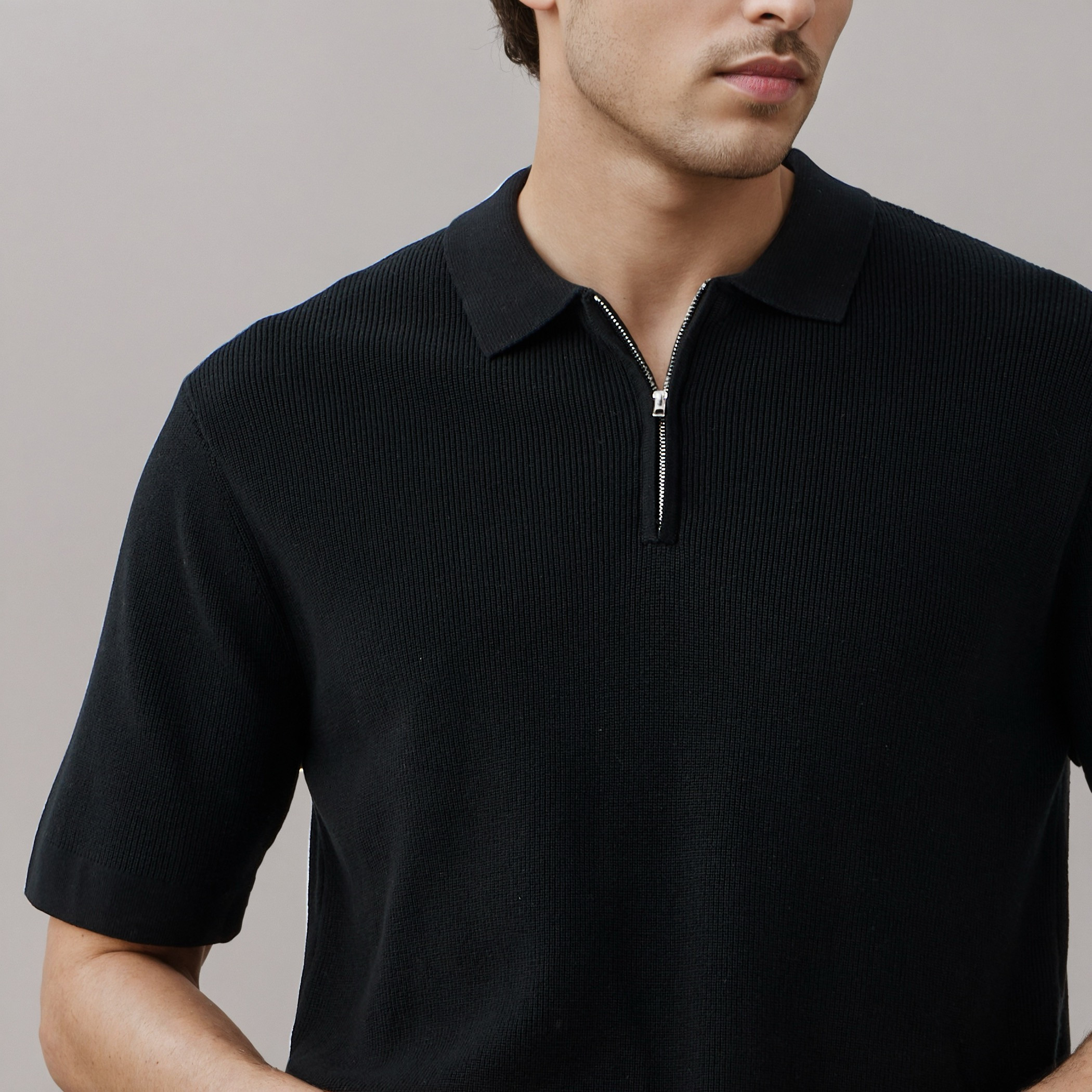 Textured Half Zip Polo T-shirt-men-clothing-sweatersandpullovers-image-4